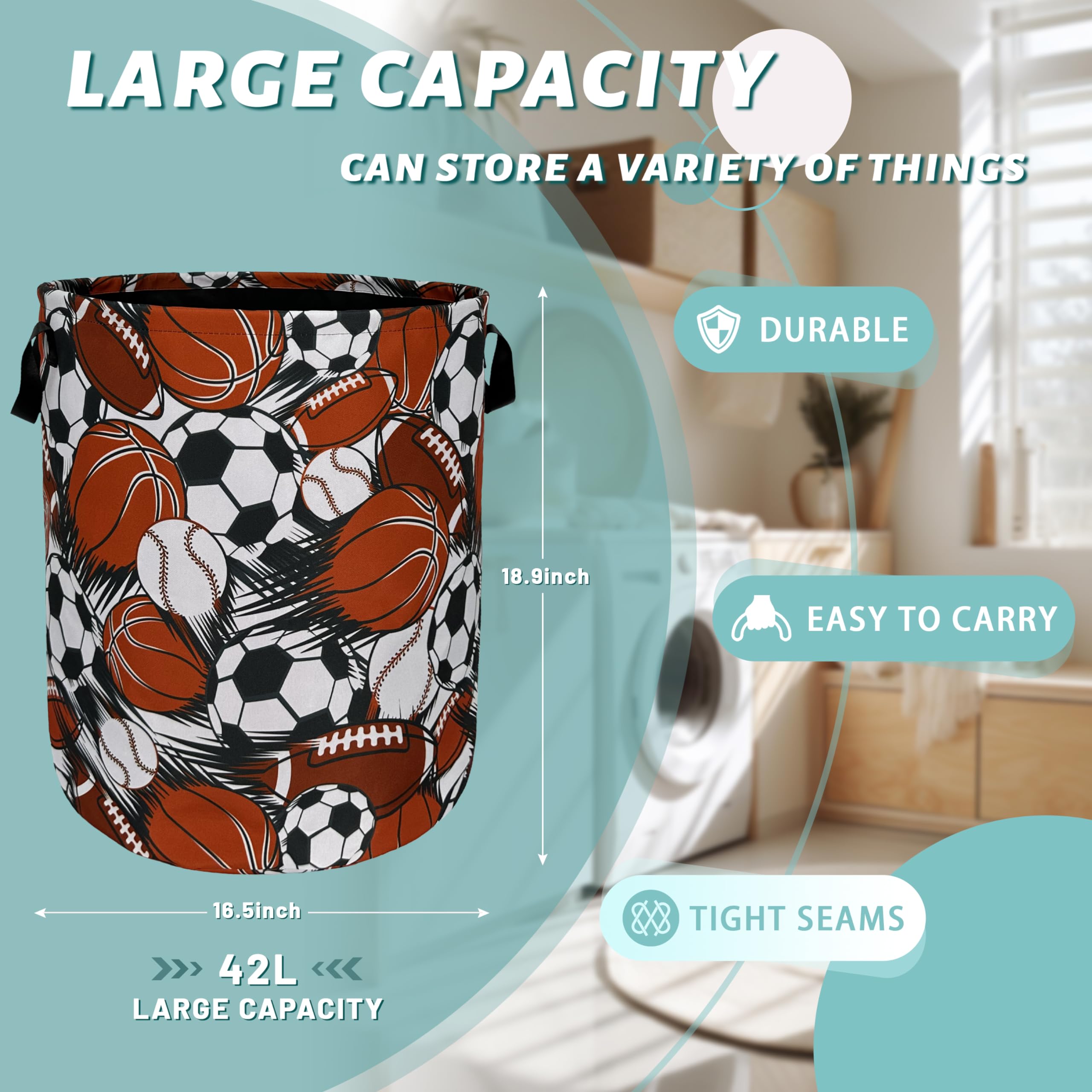 Funny Football Basketball Laundry Basket Foldable With Handles Tote Bag Oxford Cloth Colorful Laundry Hamper Clothes Storage Buc