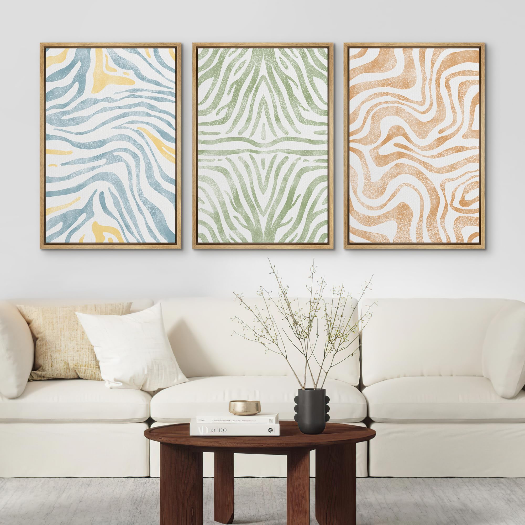 Signford Framed Wall Art Print Set Blue, Green, Brown Stripes Illustrations Modern Decorative Multicolor Relax/Calm Chic For Liv