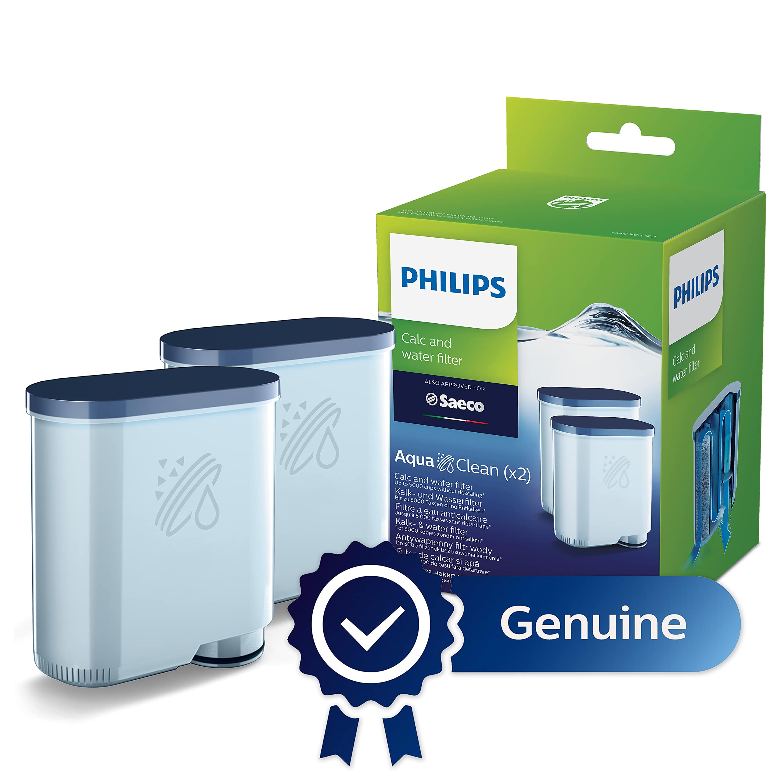 Philips Aquaclean Original Calc And Water Filter, No Descaling Up To 5,000 Cups, Reduces Formation Of Limescale, 2 Aquaclean Fil