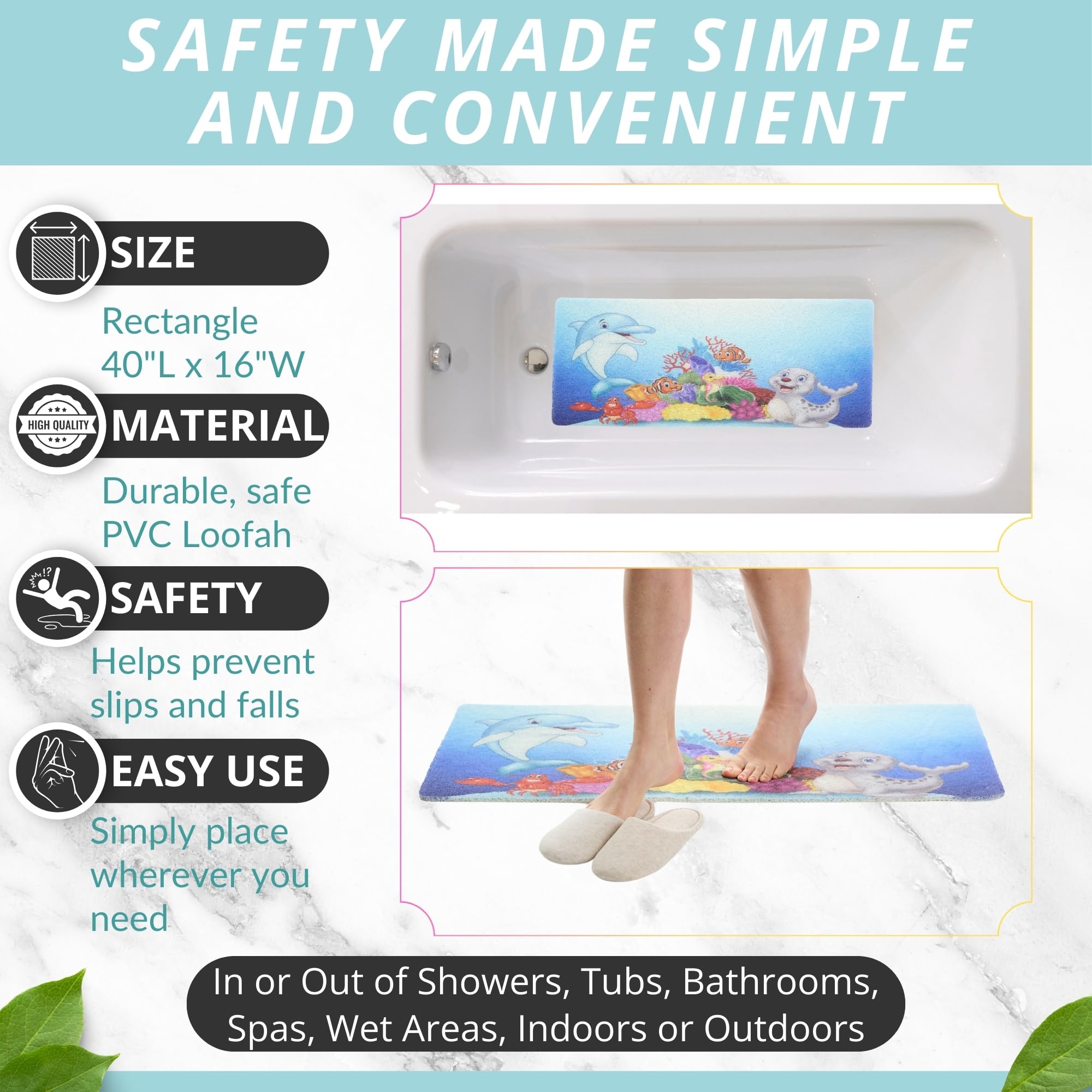 Kids Bath Mat For Tub Non Slip - Anti Slip Bath Mat - Toddler Bath Mat - Bathtub Mat Non Slip - Baby Tub Mat For Kids - Kids Bat