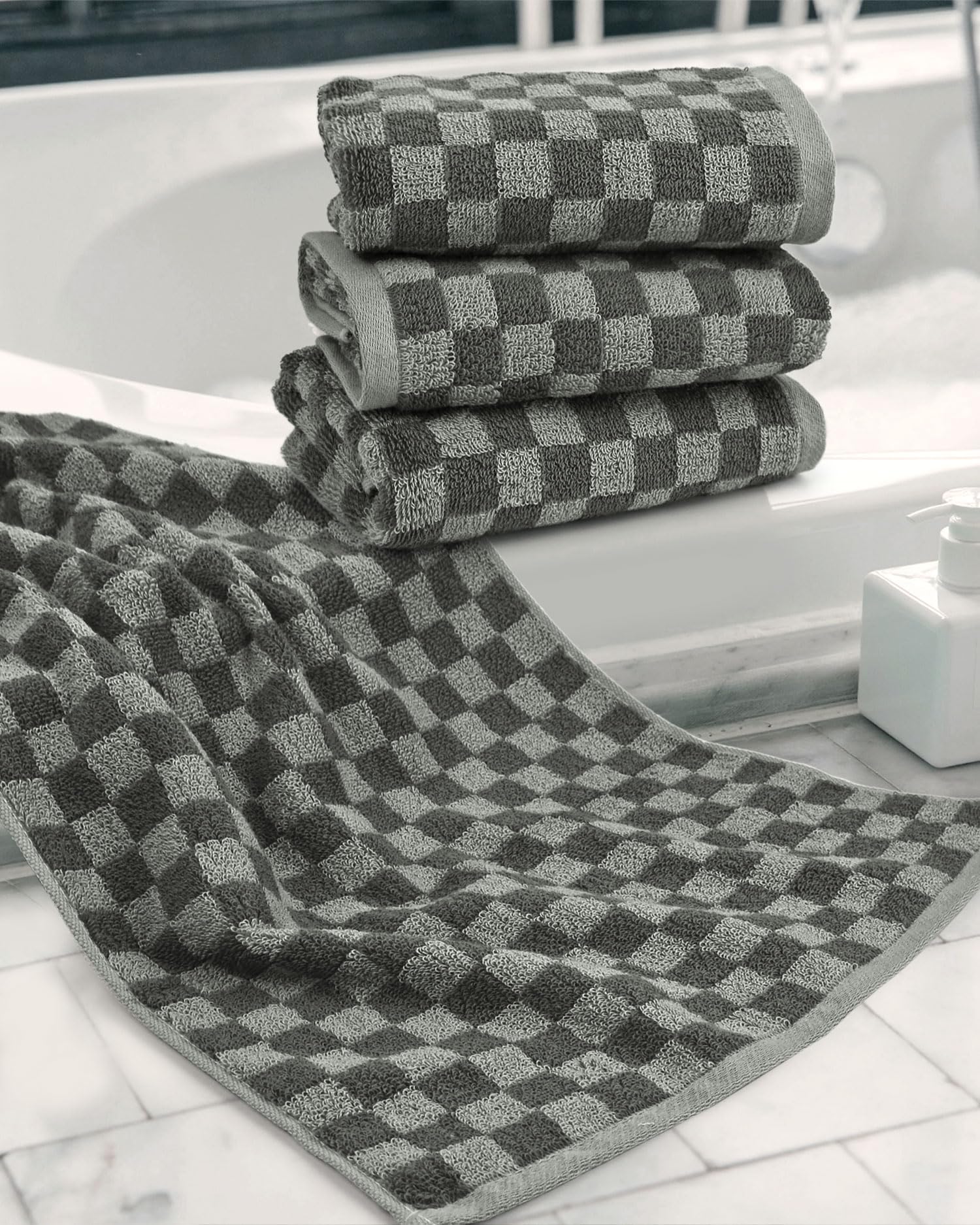Jacquotha Soft Hand Towels 4 Pack, Grey Checkered Face Towel Set For Bathroom Kitchen, Decorative Quick Dry Towel 13X29 Inches