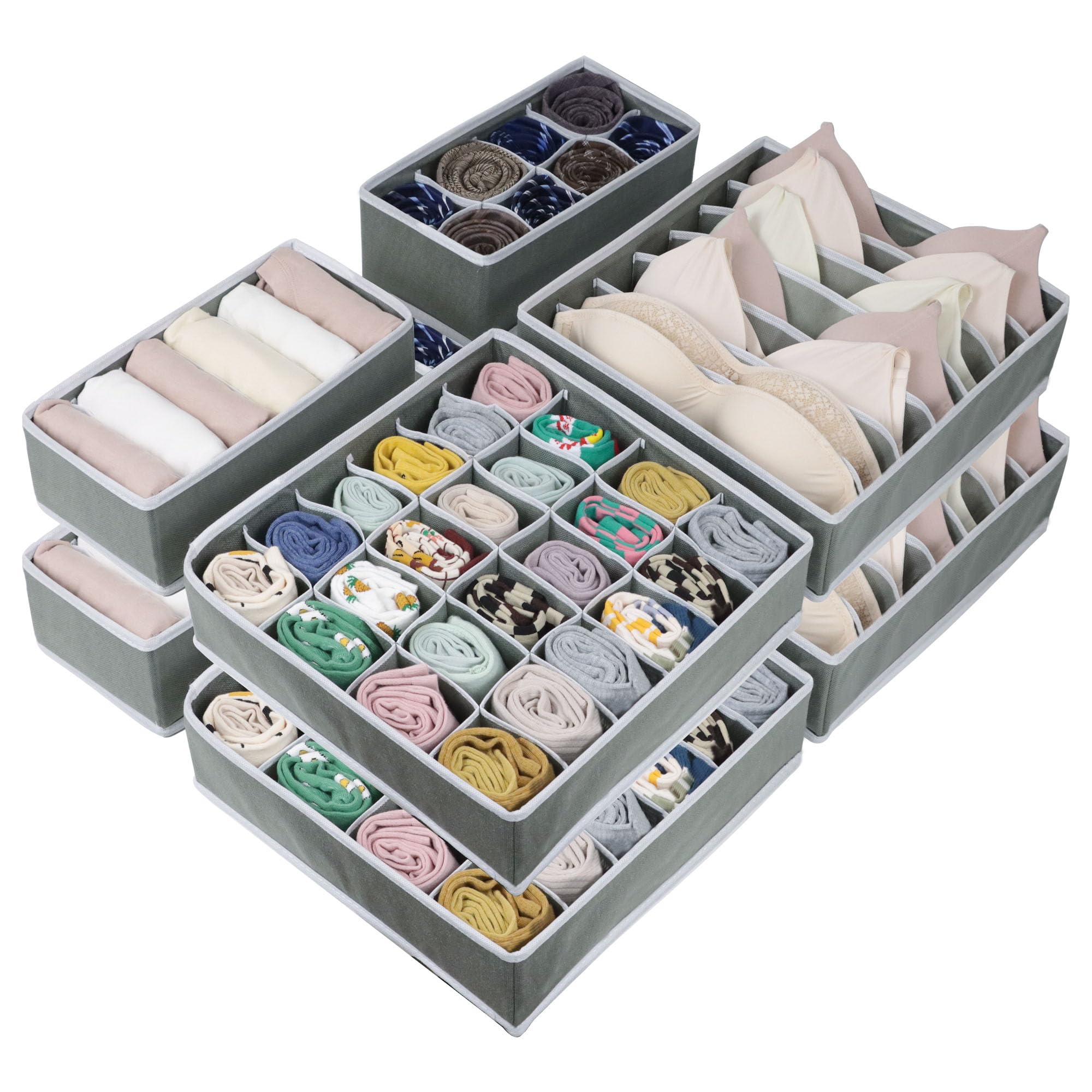 8 Pack Dresser Drawer Organizer Clothes, Foldable Underwear Drawer Organizer Bins, 90 Cells Fabric Closet Cloth Storage Box Draw