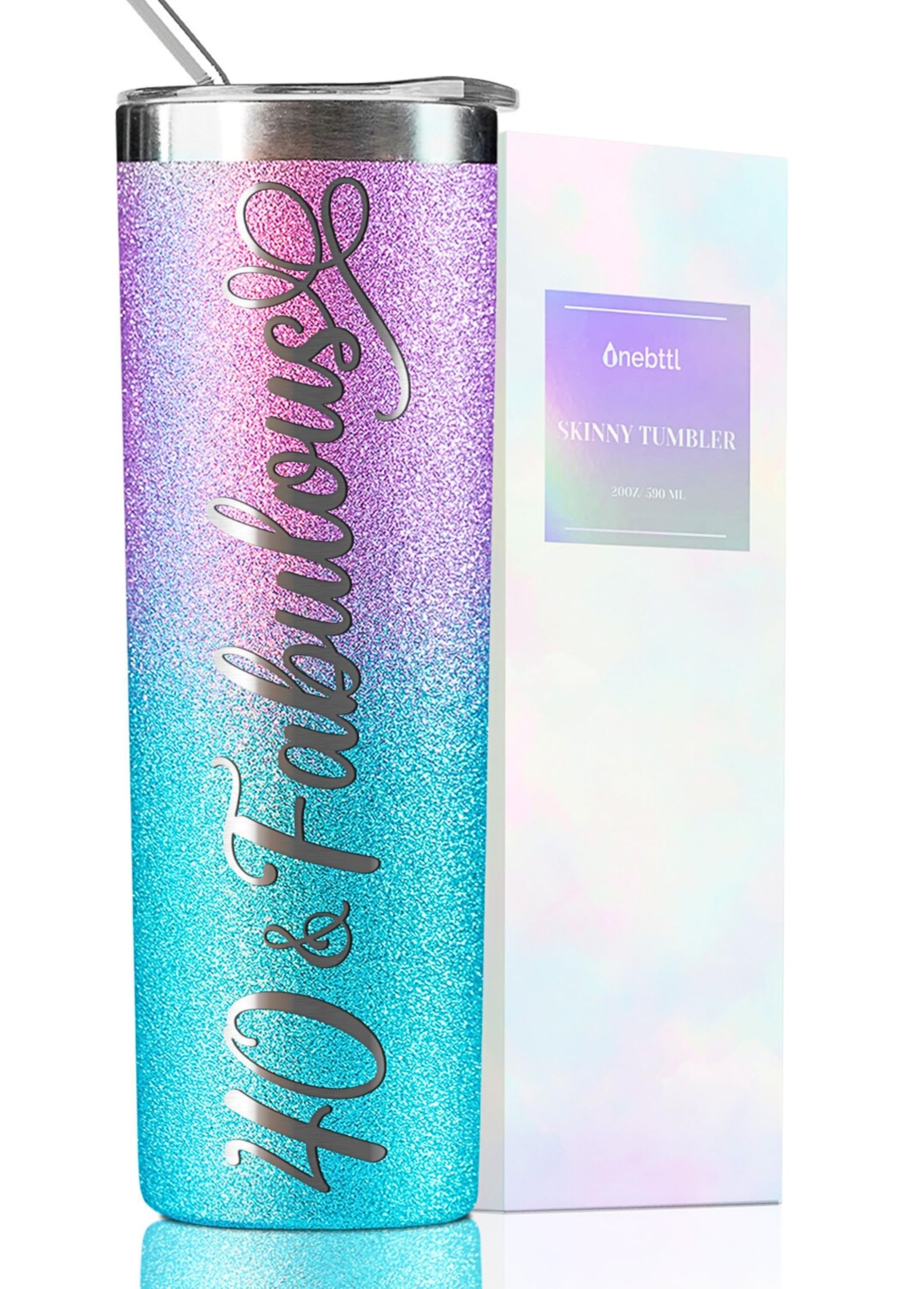Onebttl 40Th Birthday Gifts For Women, Female, Her - 40 And Fabulous - 20Oz/590Ml Stainless Steel Insulated Glitter Tumbler With