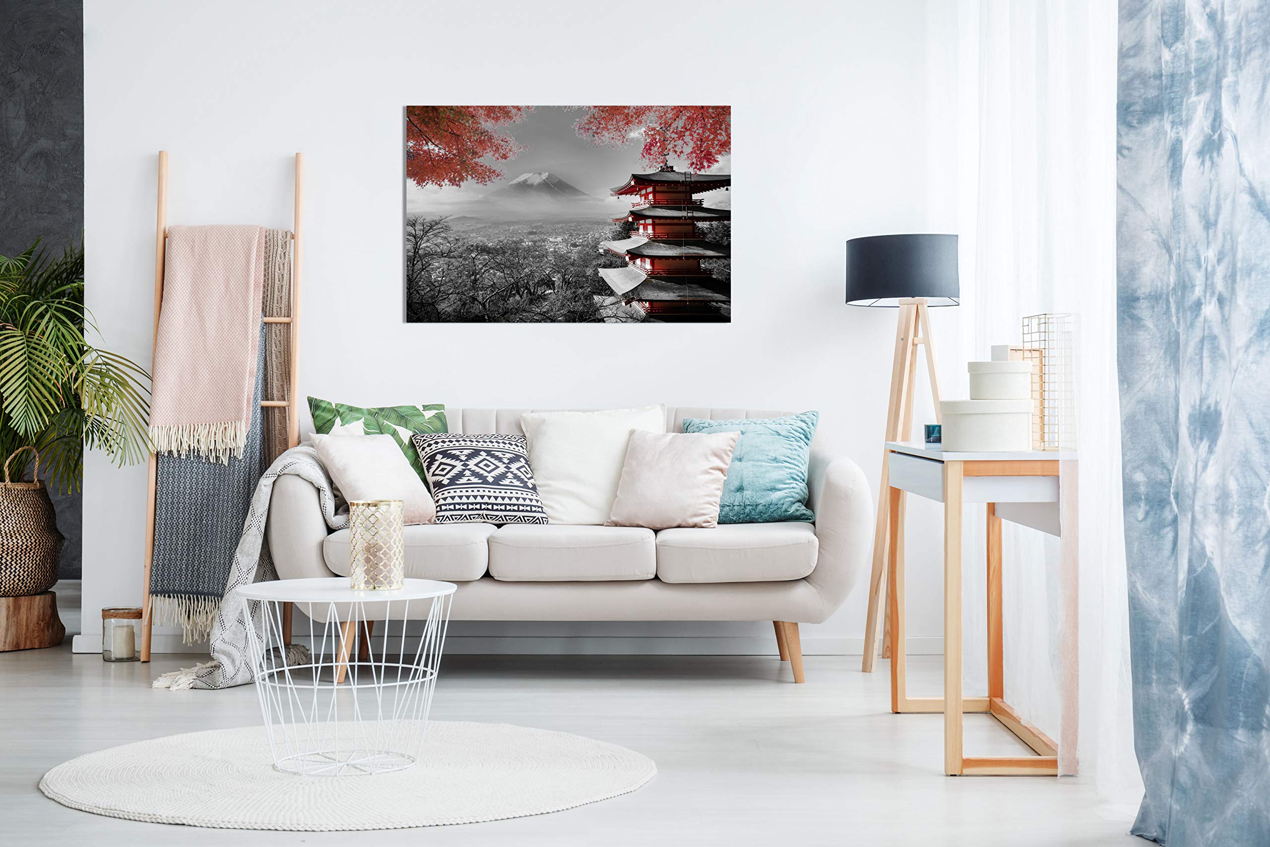 Panther Print, Canvas Wall Art, Pictures For Living Room And Bedroom, Japanese Temple In Autumn, Black, White, And Red Framed Pr
