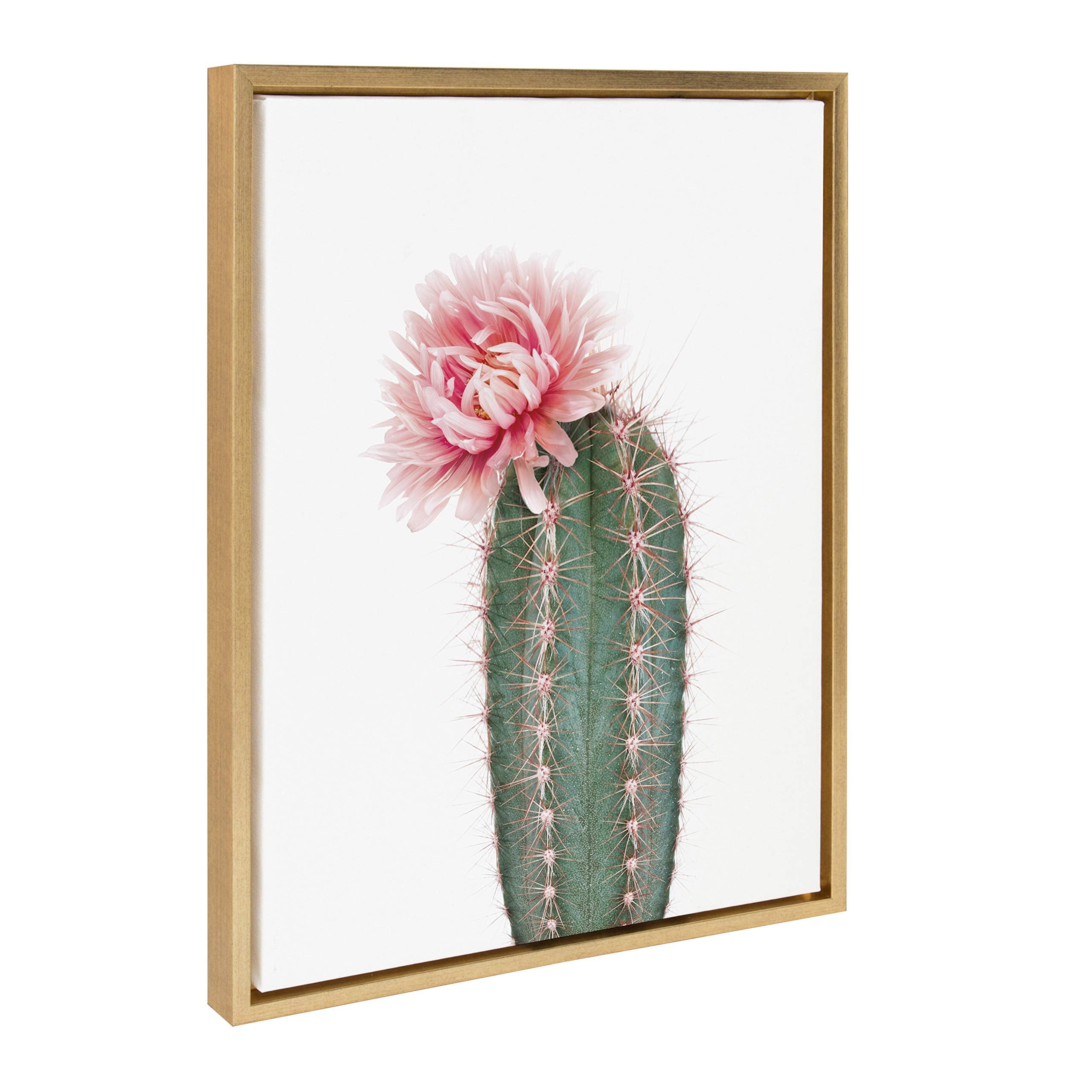 Kate And Laurel Sylvie Pink Cactus Flower Framed Canvas Wall Art By Amy Peterson, 18X24 Gold
