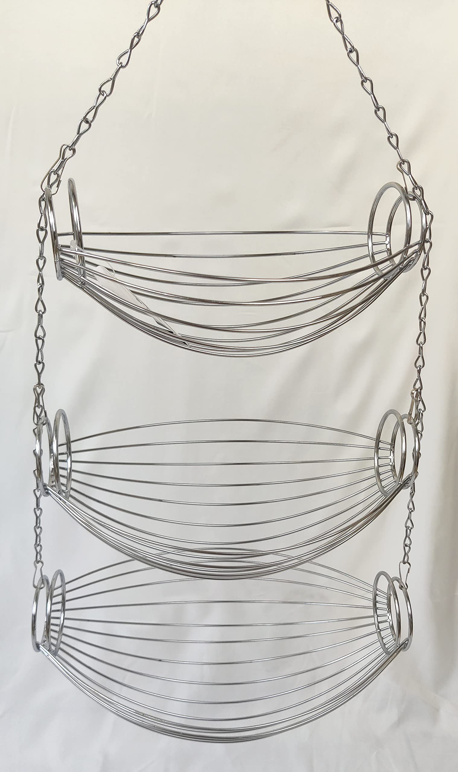 3 Tier Fruit Bowl Fruit Basket For Kitchen, Hanging Kitchen Storage Organizer, Detachable Design Chrome Wire With Metal Ceiling