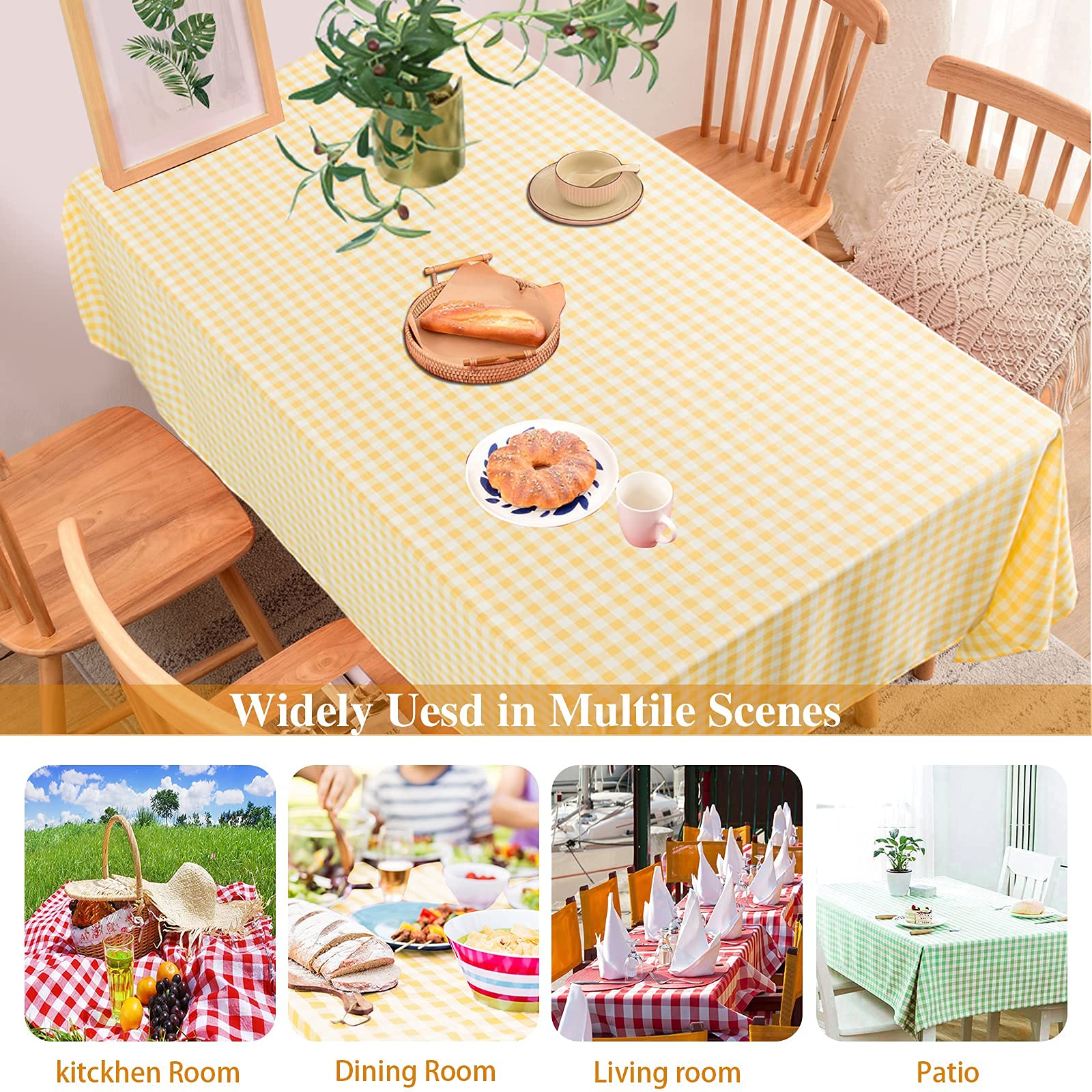 Partisout Yellow Checkered Tablecloth 54X54In Rectangle Checked Table Clothes For Square Tables Wrinkle Resistant Party Buffalo