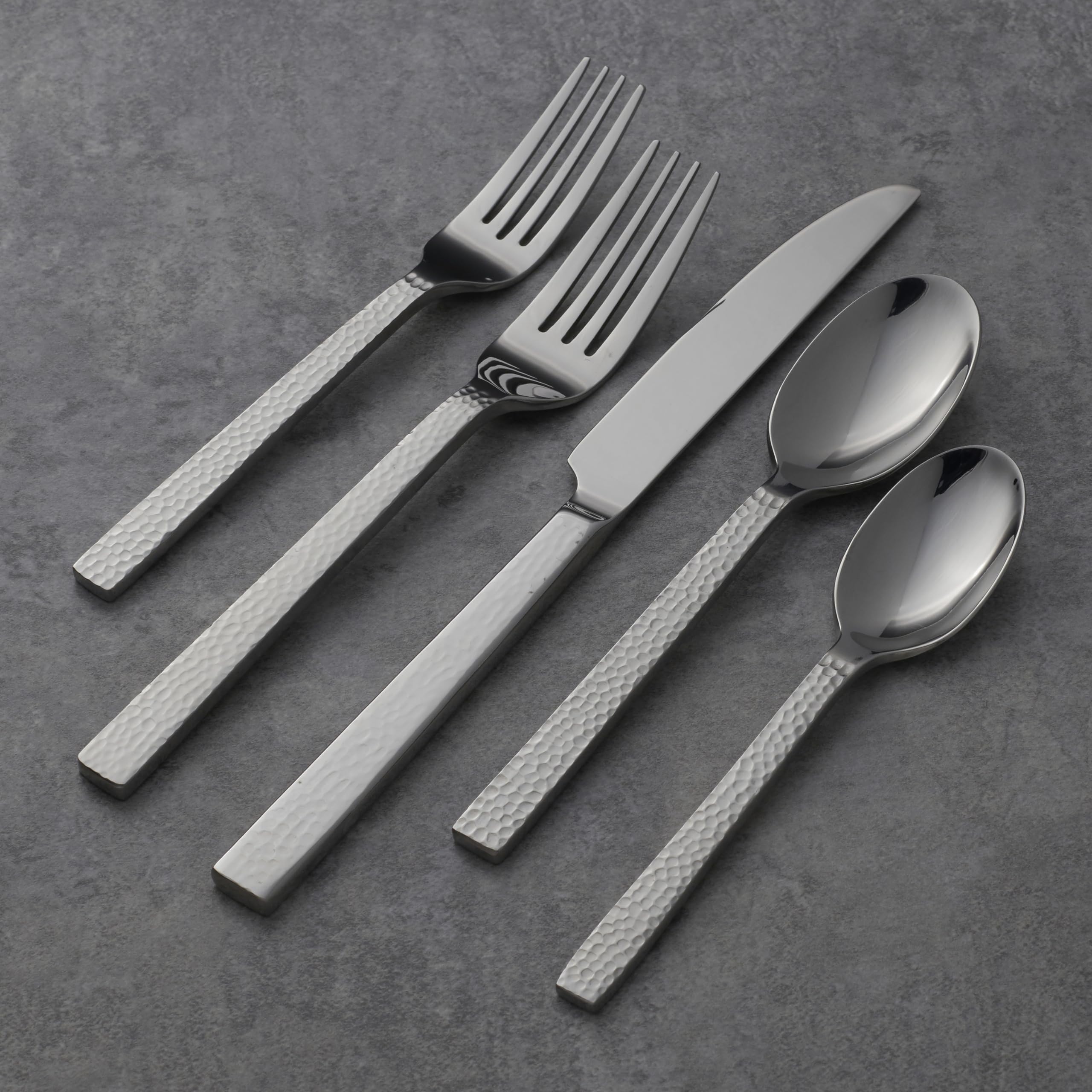 Oneida Chefs Table Hammered 45 Piece Everyday Flatware Set, Service For 8, 18/0 Stainless Steel,Silverware Set
