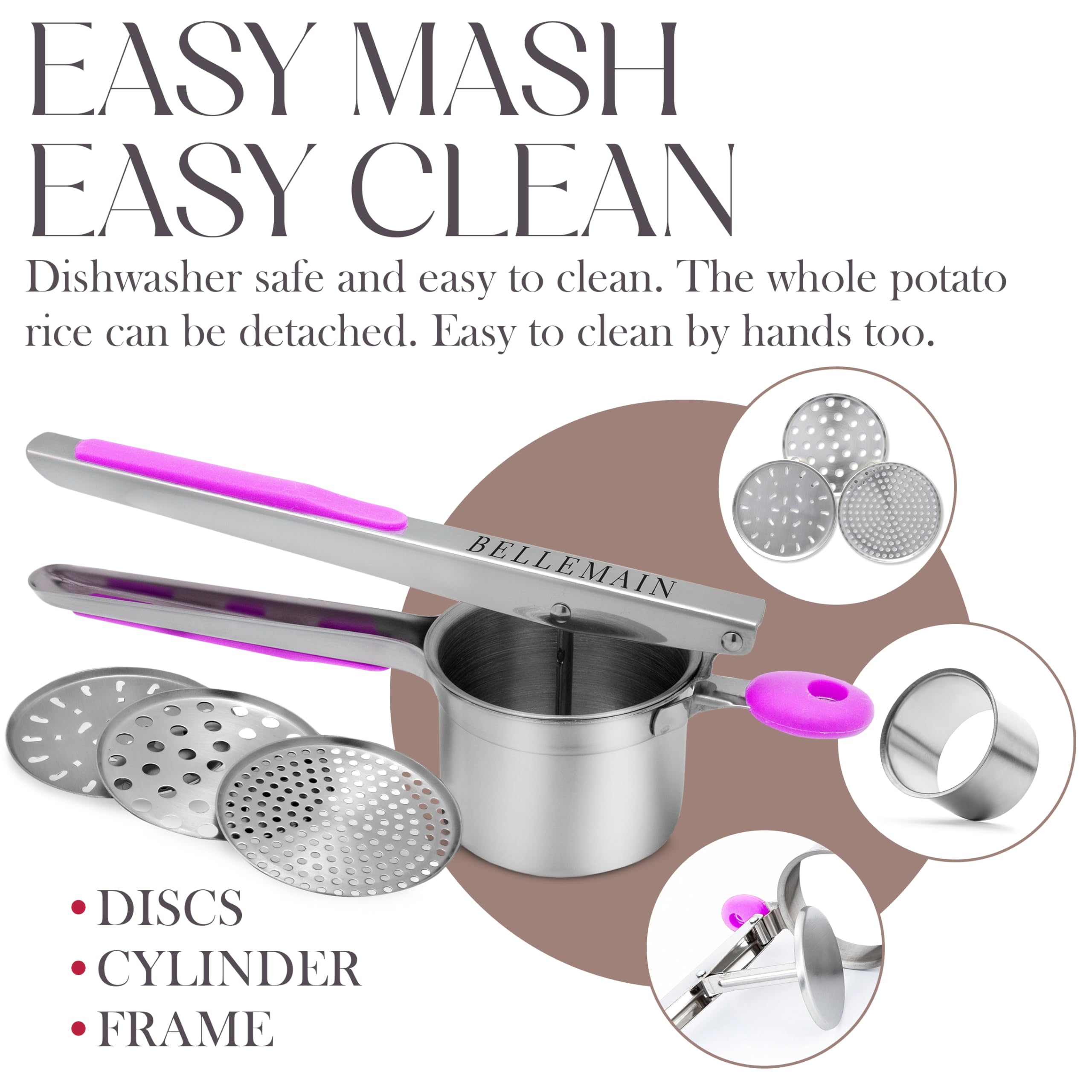 Bellemain 15 Oz Large Potato Ricer | Heavy-Duty Stainless Steel Potato Ricer & Masher | Perfect For Mashed Potatoes | Ricer Kitc