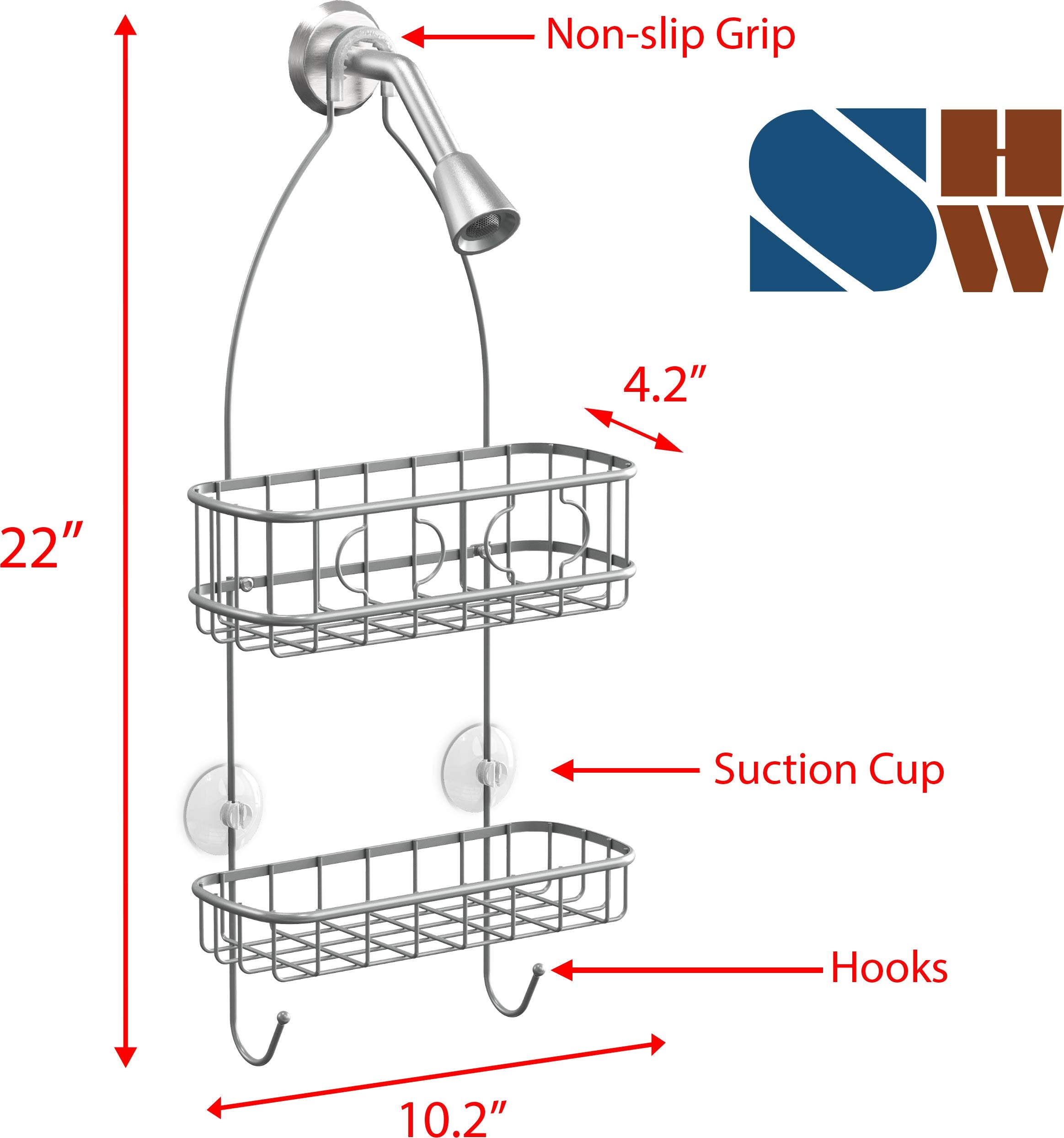 Simple Houseware Bathroom Hanging Shower Head Caddy Organizer, Silver (22 X 10.2 X 4.2 Inches)