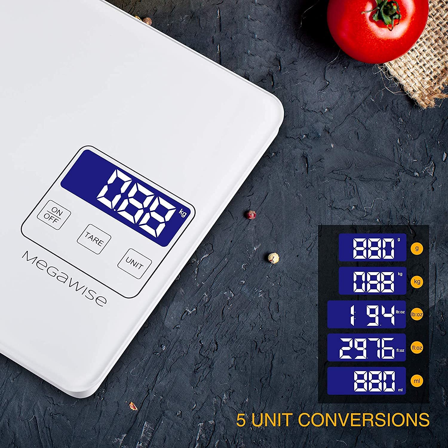 Megawise Precision Food Scale, 33Lb Waterproof Rechargeable Digital Kitchen Scale, 1G/0.04Oz Precise Graduation, Weight Grams An