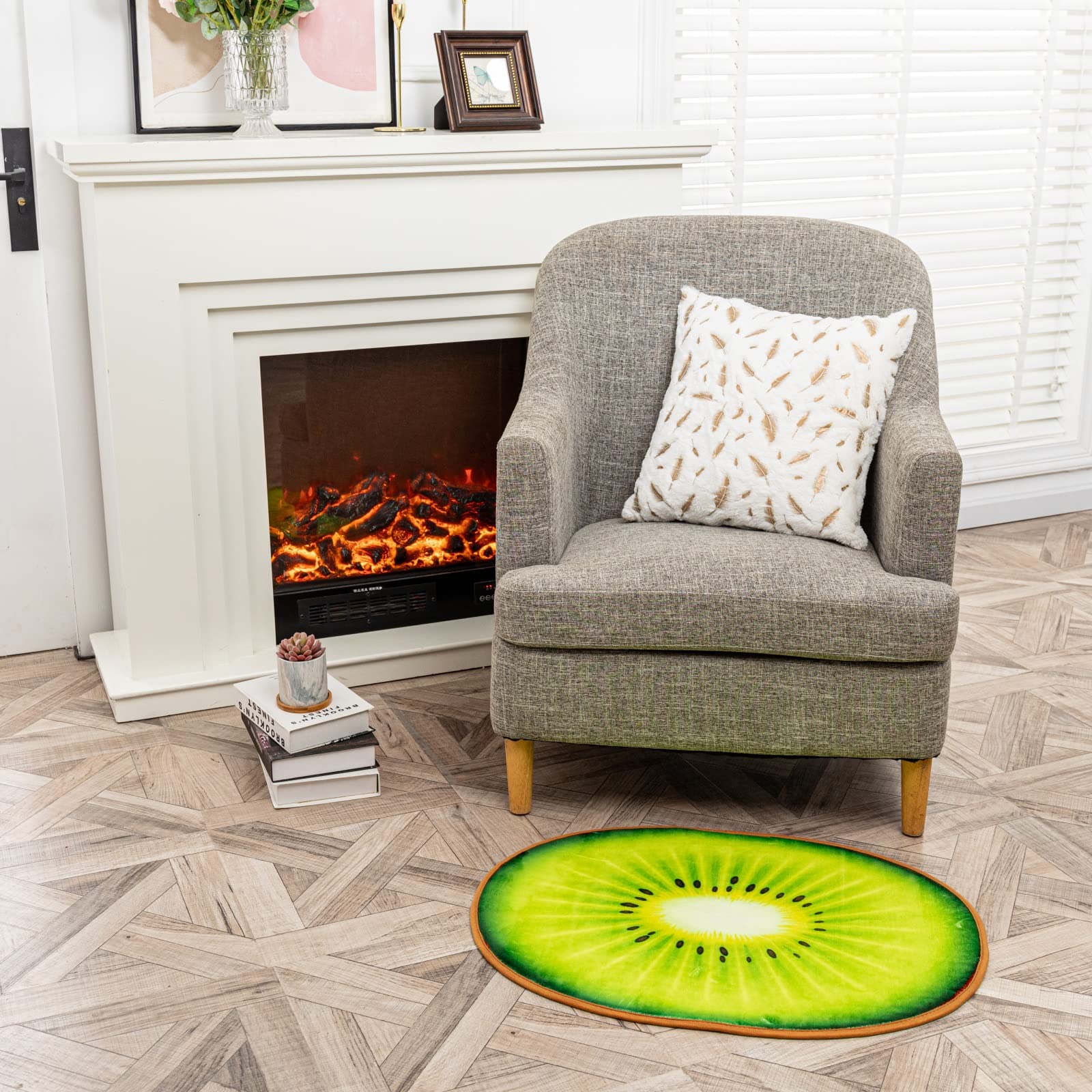 Bath Rugs for Bathroom Non Slip  Kiwi Fruit Shaped Washable Shower Bath Mat Absorbent Door Mat for Bathroom Bedroom Kitchen Soft Floor Area Rug Cute Cartoon Carpet Bathmat Tub Home Decor 18.5x25.6in