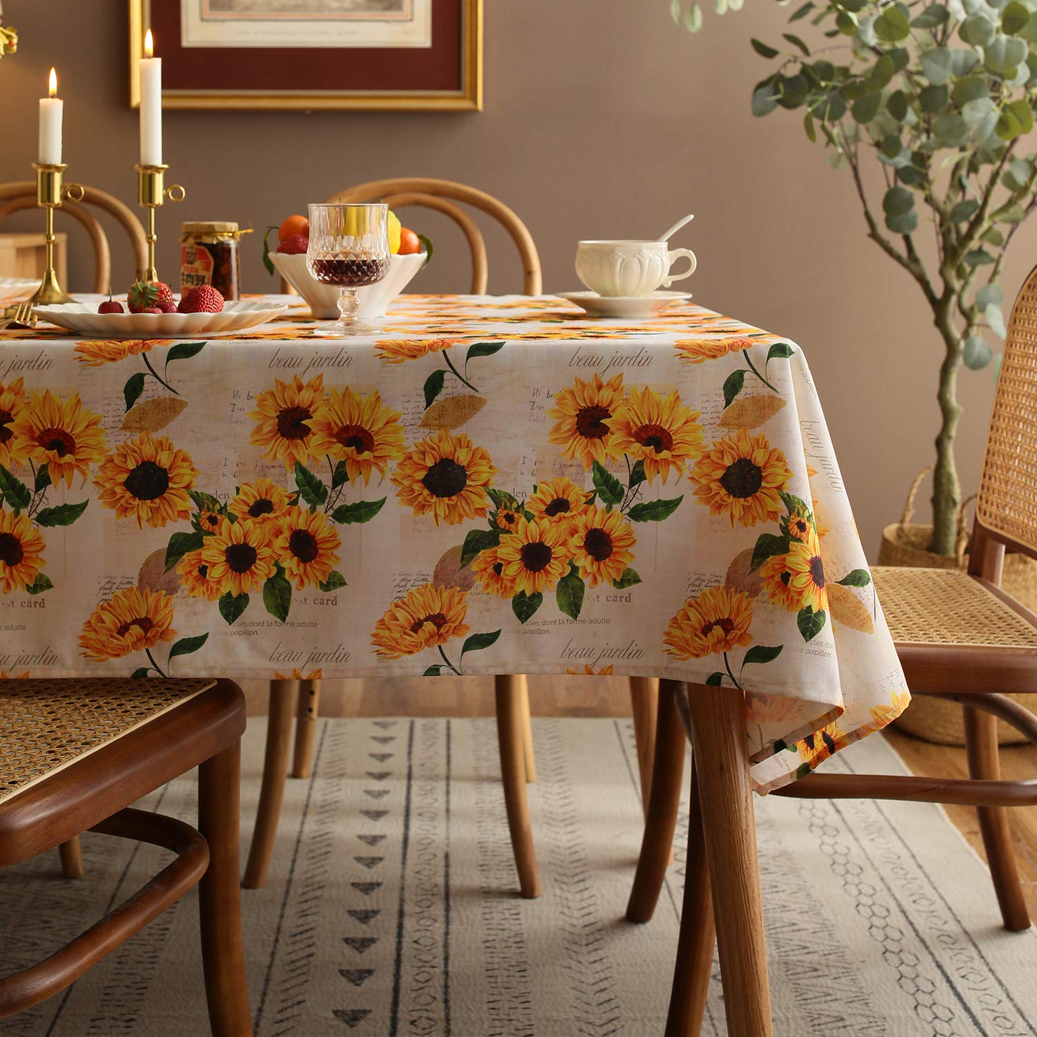 Joyfol Day Sunflower Tablecloth,Orange Floral Table Cloth For Rectangle Tables,Waterproof Resistant Durable Flower Table Cover F