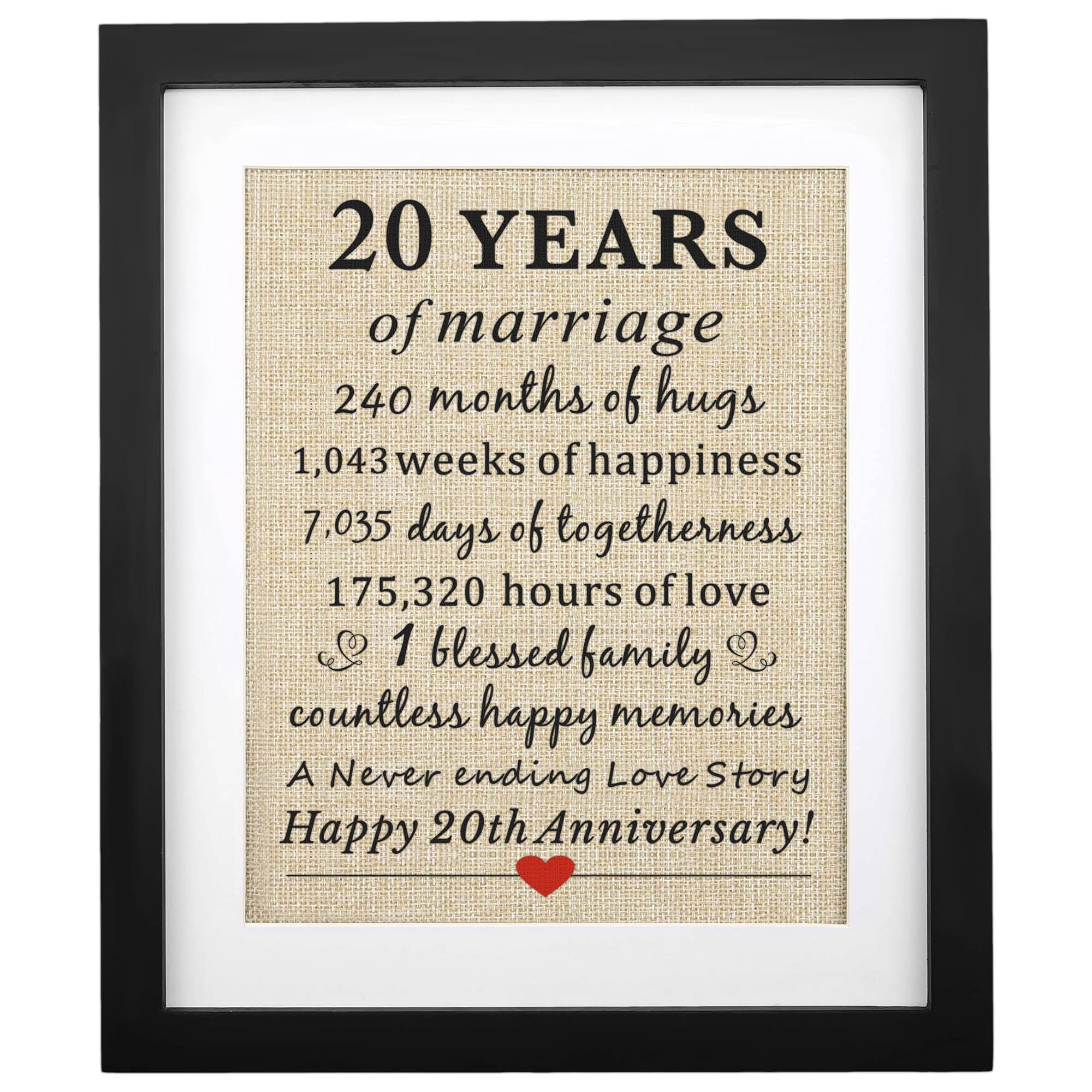 Corfara Framed 20 Years Of Marriage Burlap Print Gifts For 20Th Anniversary For Him Her 20Th Wedding Anniversary For Husband Wif