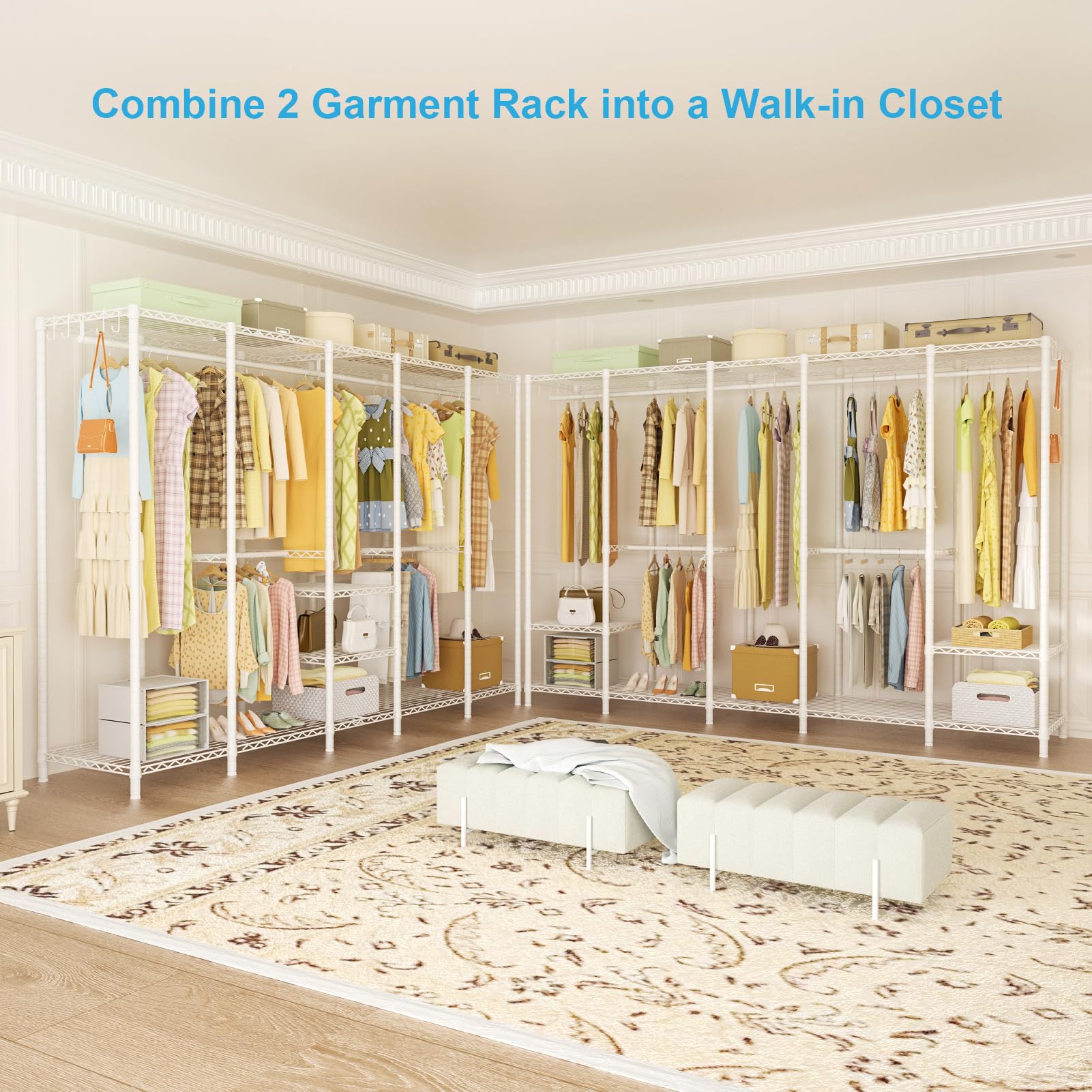 Ulif H50 Garment Rack Heavy Duty Clothes Rack, Freestanding Extra Large Portable Closet Wardrobe Rack, Clothing Racks For Hangin
