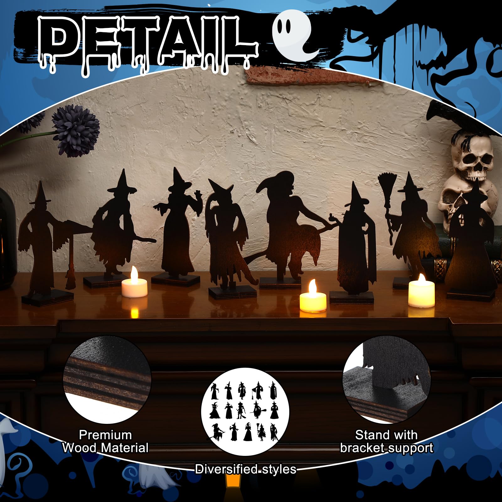 Colingmill 15 Pcs Halloween Tabletop Decoration Witch Decoration Halloween Decorations Wooden Signs Table Decor for Home Table S