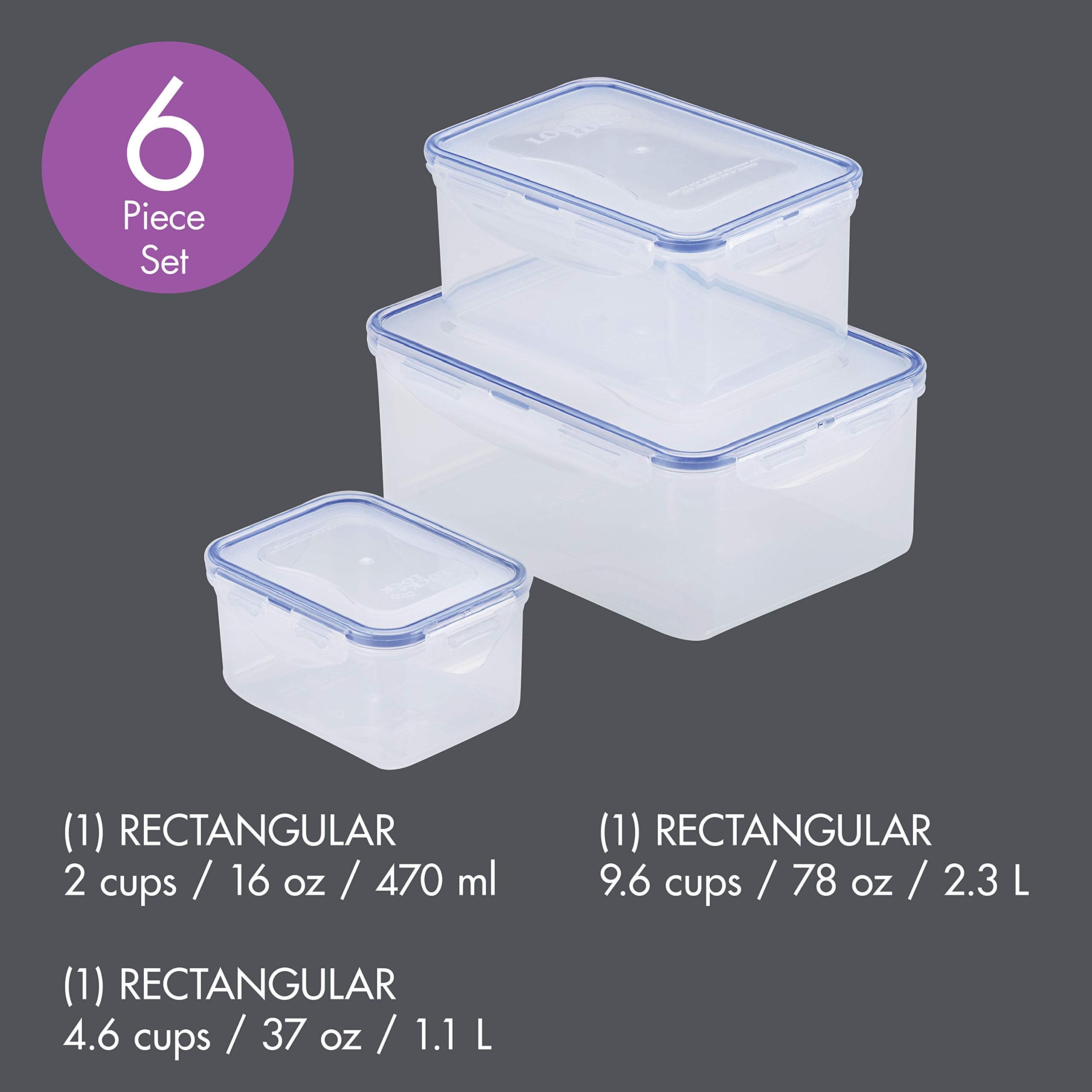 Locknlock Easy Essentials Food Storage Lids/Airtight Containers, Bpa Free, 6-Piece, Clear