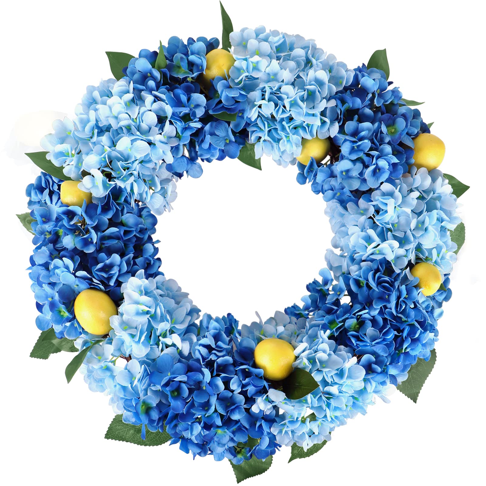 Kmise Summer Spring Wreath for Front Door,26 Big Blue Hydrangea Lemon Wreath for Door Window Hanging Wedding Party D  cor