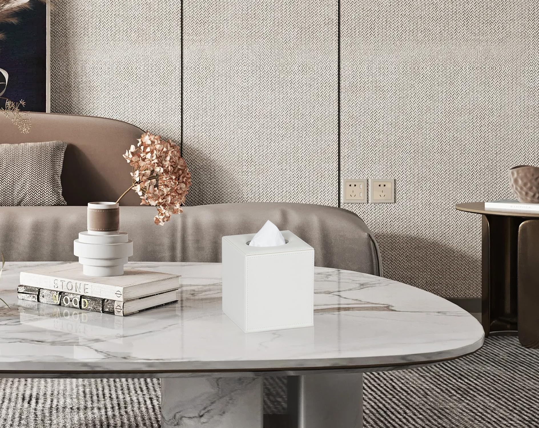 Colylan Tissue Box Cover Square Tissue Box Holder For Bathroom (White)