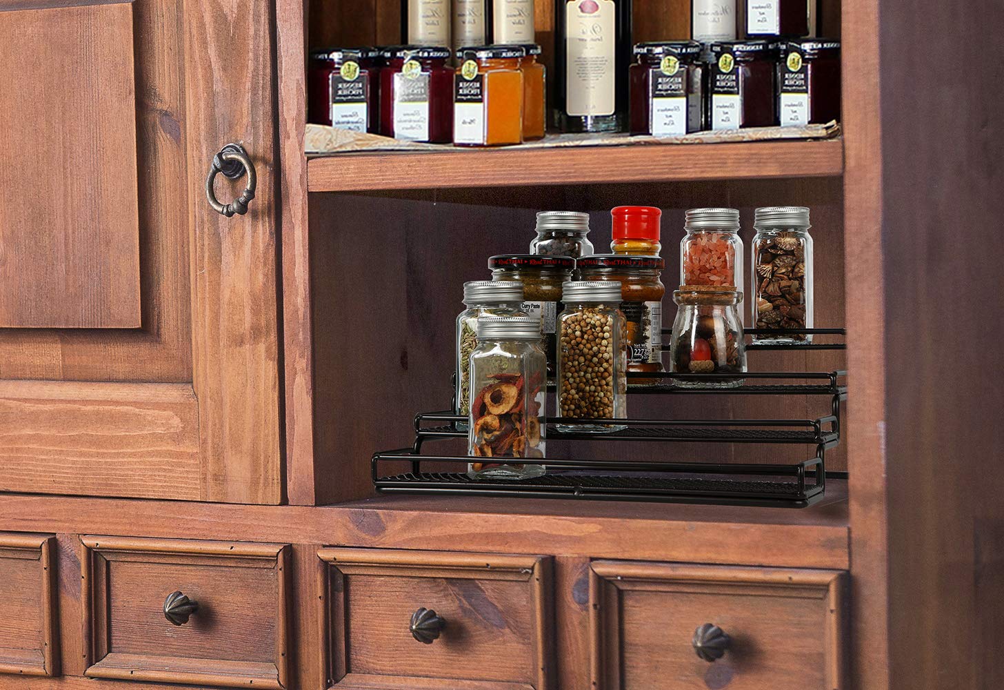 MEIQIHOME 4 Tier Spice Rack Organizer Step Shelf Countertop Spice Storage Holder, for Kitchen Cabinet Cupboard Pantry, Metal, Bl