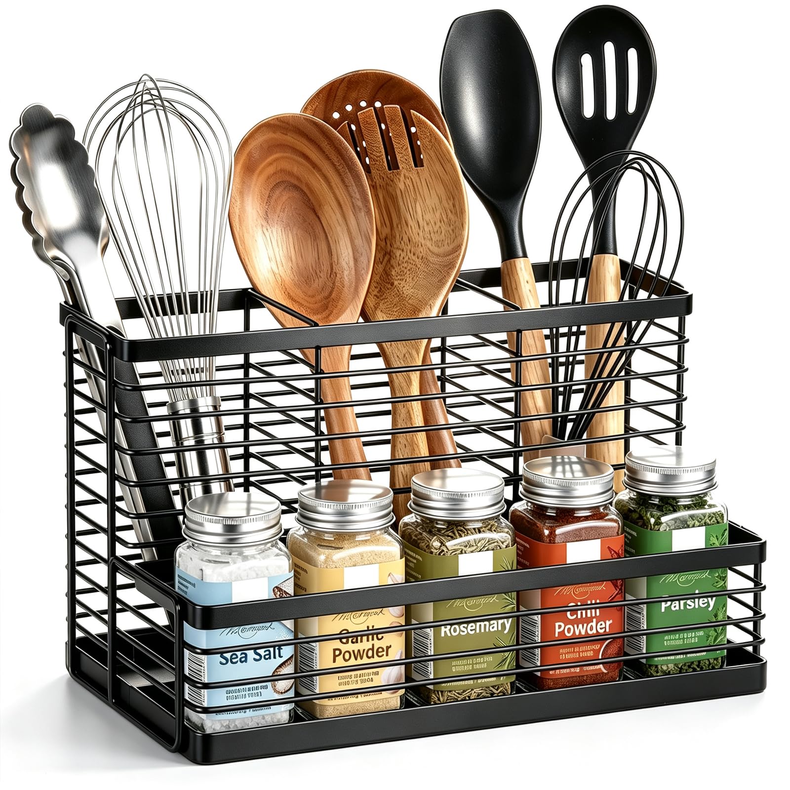 IWNTWY Kitchen Utensils Holder, Utensil Organizer with Seasoning Jar Holder
