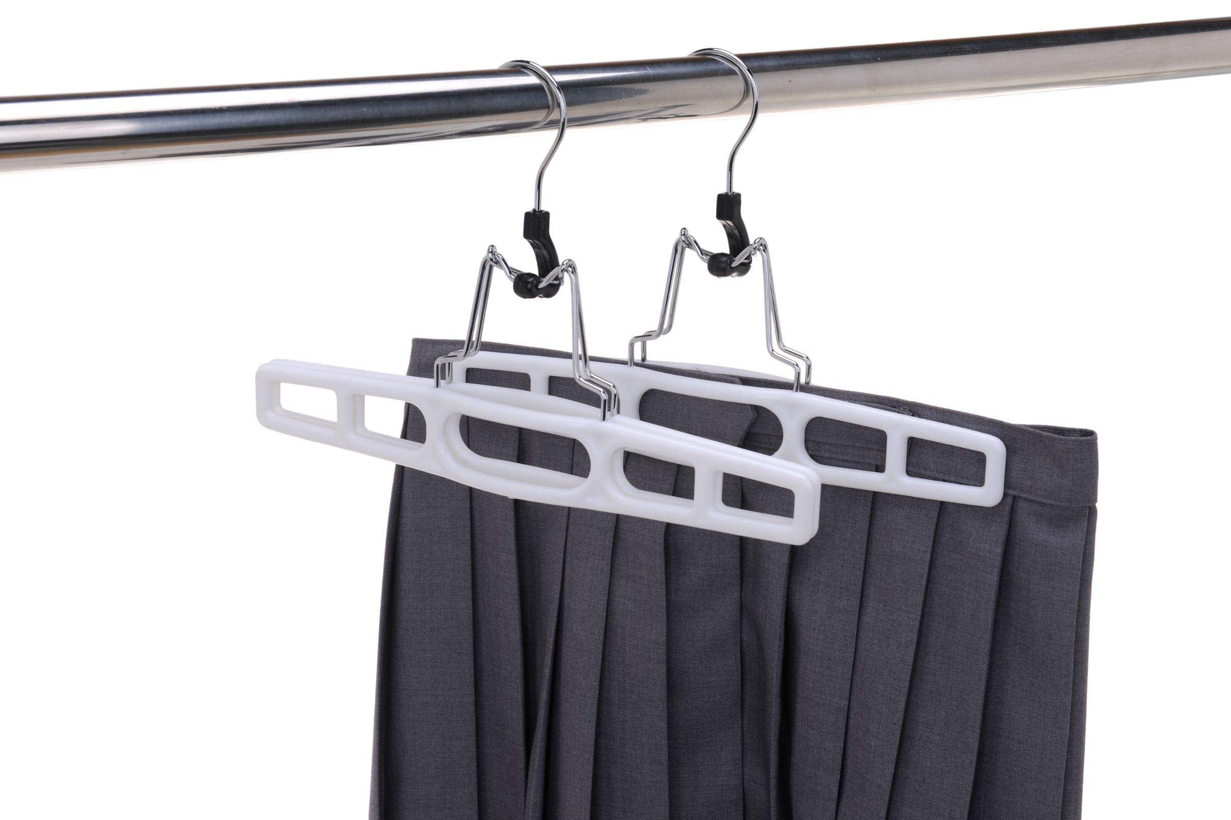 Premium Skirt Hangers 2-Pack - Thin Space-Saving Skirt Hanger Set with Clamp  Pant Hanger 2-Piece Set  Shorts Hangers with Heavy-Duty Locking Clasp  Multipurpose Quality Jean Hangers Set (White  2)