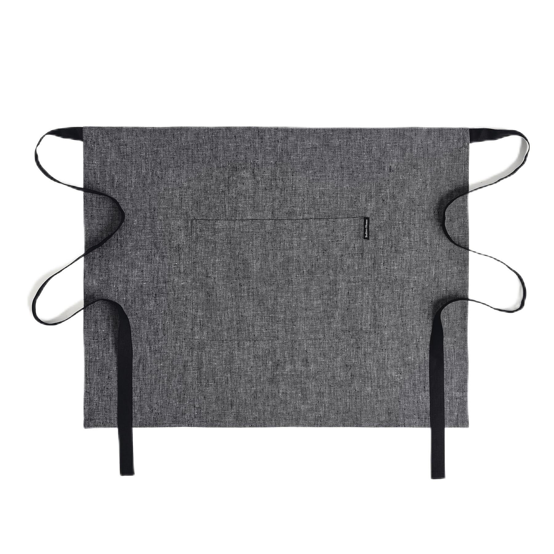 Solino Home Linen Kitchen Apron  Bib Apron For Men & Women With Front Pockets  Black