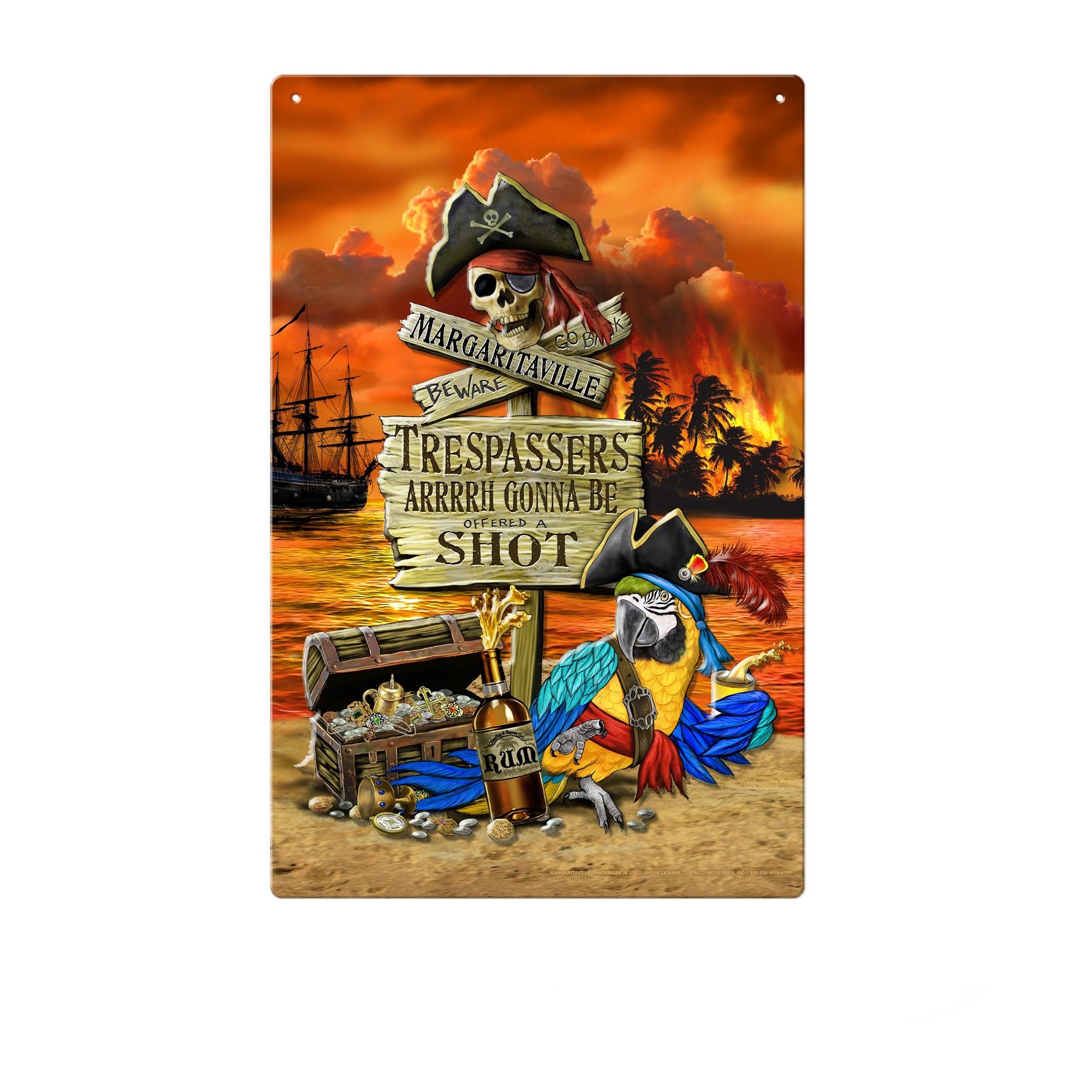 Rico Industries Margaritaville Trespassers Metal Sign, 11 x 17-inches, Multi, One Size,Red