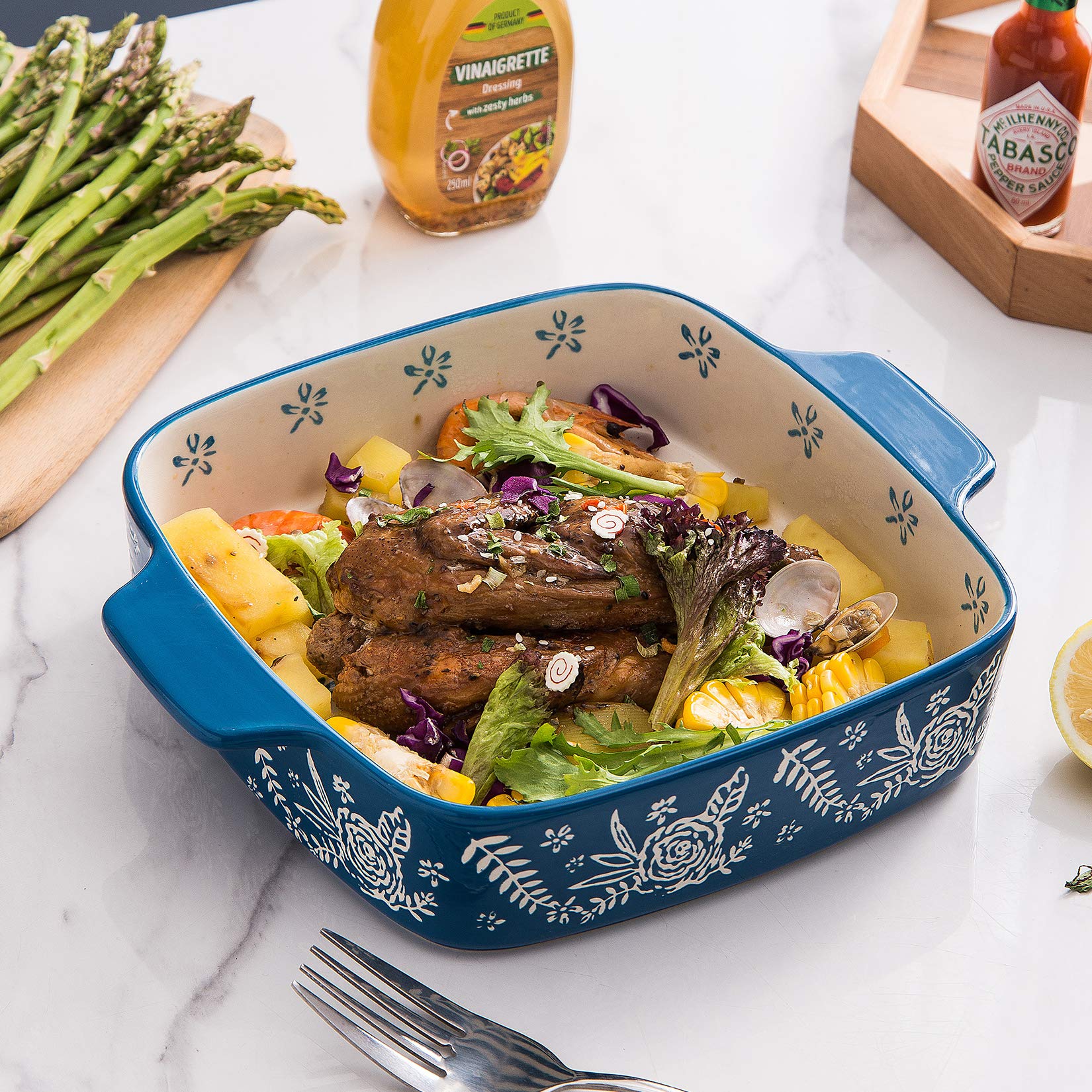 Wisenvoy Baking Dish Ceramic Brownie Pan 9X9 Baking Pan Casserole Dish Lasagna Pan Square Rose Dish Pan Bakeware Sets