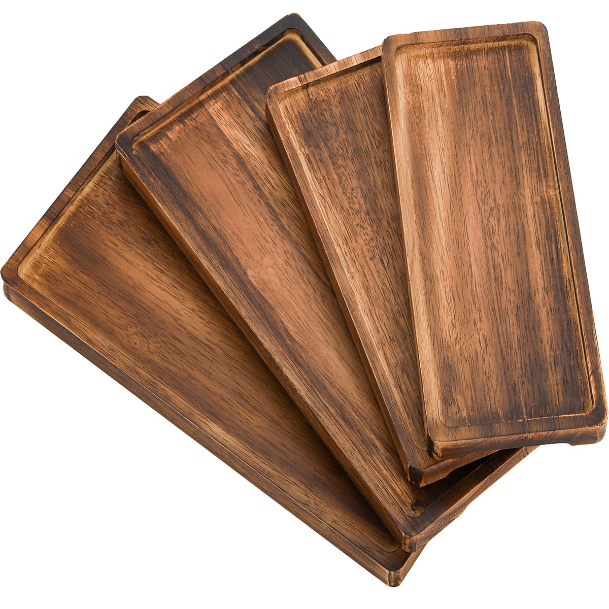 Soujoy Set Of 4 Wood Serving Tray, Oak Platter For Food, 12'', 14.5'' Rectangular Charcuterie Board With Edge For Home Decor, De
