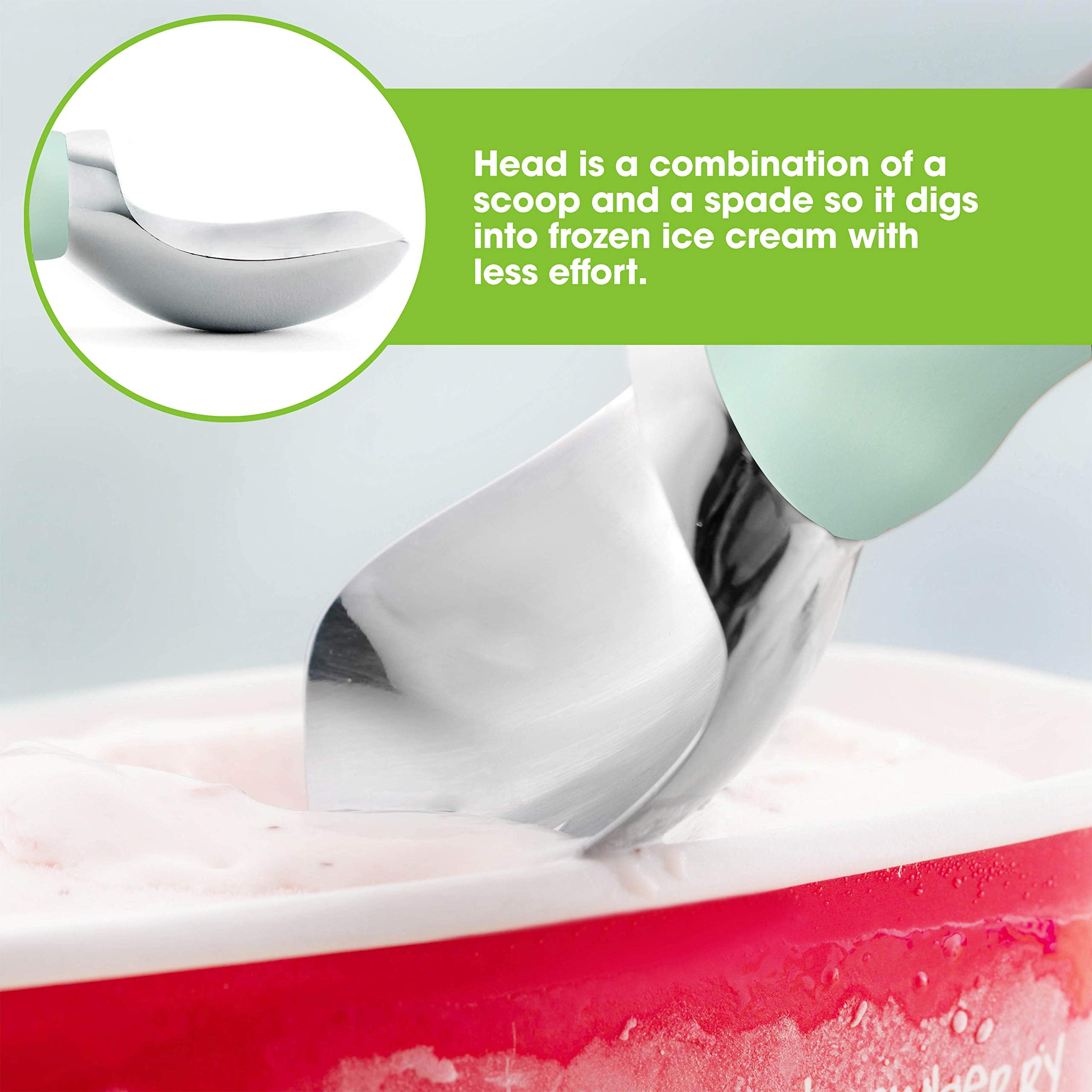 Spring Chef Stainless Steel Ice Cream Scoop - Dishwasher Safe Metal Ice Cream Scooper, Heavy Duty Kitchen Tool With Soft Grip An
