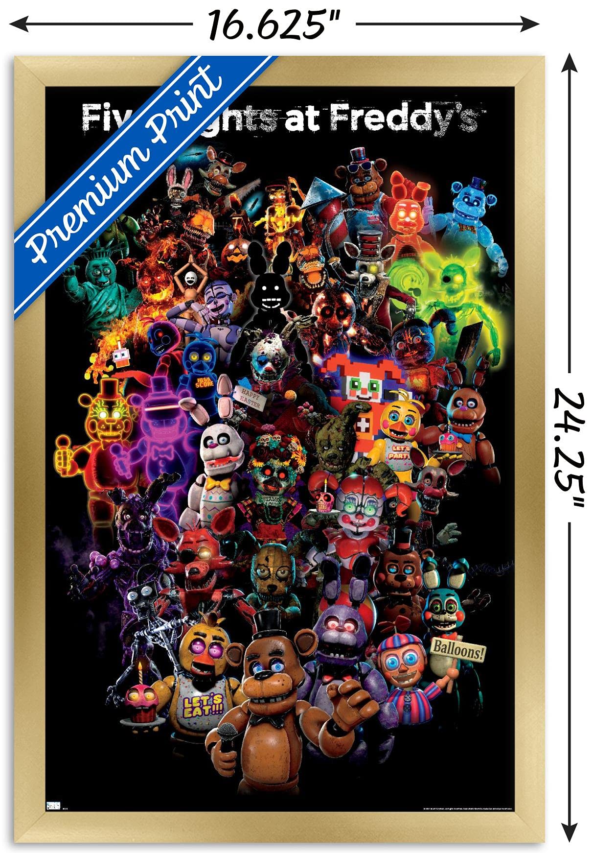 Trends International Five Nights At Freddy'S: Special Delivery - Collage Wall Poster, 14.72'' X 22.37'', Gold Framed Version