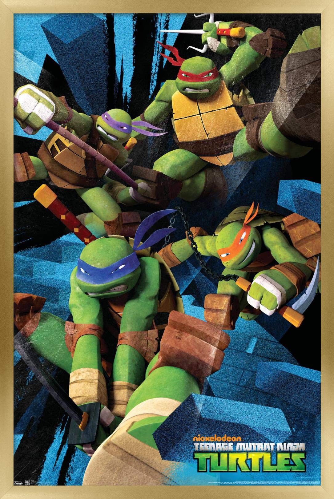 Trends International Nickelodeon Teenage Mutant Ninja Turtles - Attack Wall Poster, 22.375'' X 34'', Gold Framed Version
