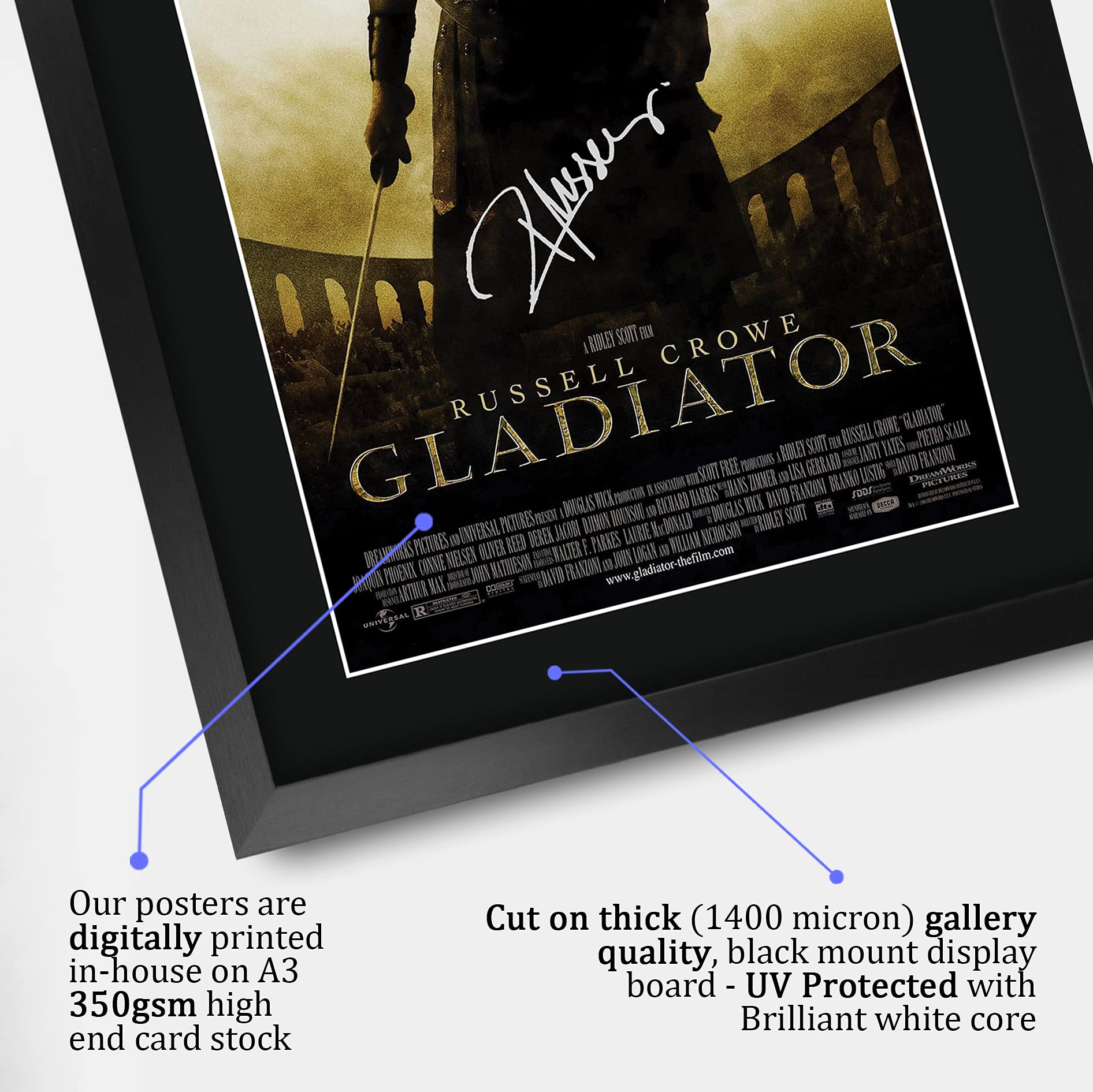 Hwc Trading Gladiator Gifts Printed Poster Signed Autograph Picture For Movie Memorabilia Fans - 16'' X 12'' Framed