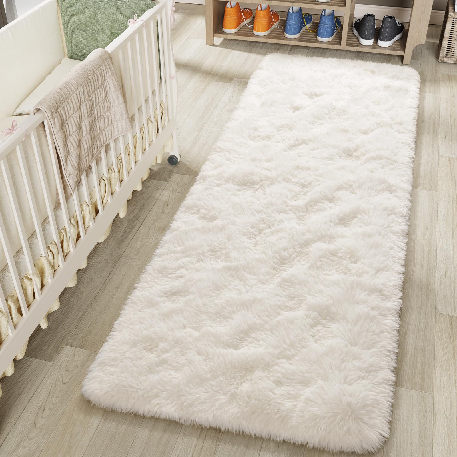 LOCHAS Ultra Soft Indoor Modern Area Rugs 2x6, Fluffy Living Room Carpets for Children Bedroom Home Decor Nursery Rug, Cream