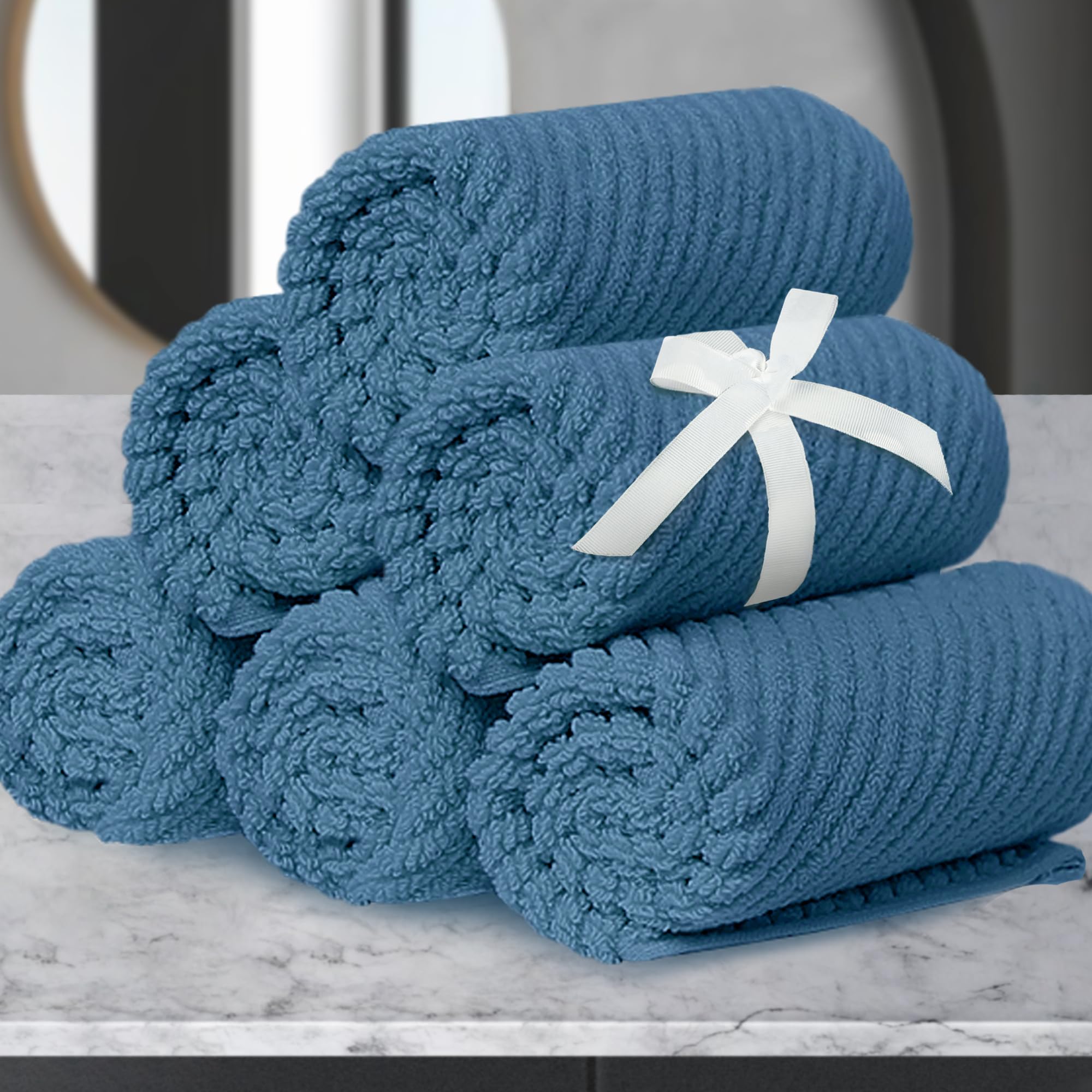 Blue Washcloths 6 Pack, 13''X13'' - 100% Cotton | Lightweight | Thick | Quick Dry | Soft | Absorbent, Wash Cloths For Your Face