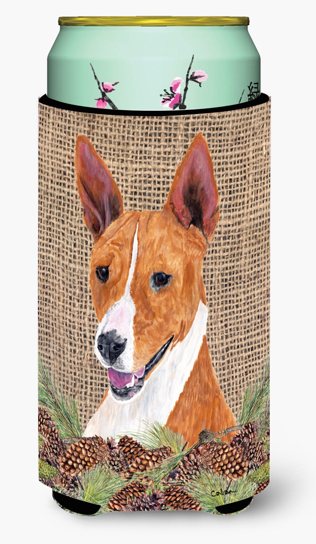 Caroline'S Treasures Sc9036Tbc Basenji Faux Burlap And Pine Cones Tall Boy Hugger Can Cooler Sleeve Hugger Machine Washable Drin