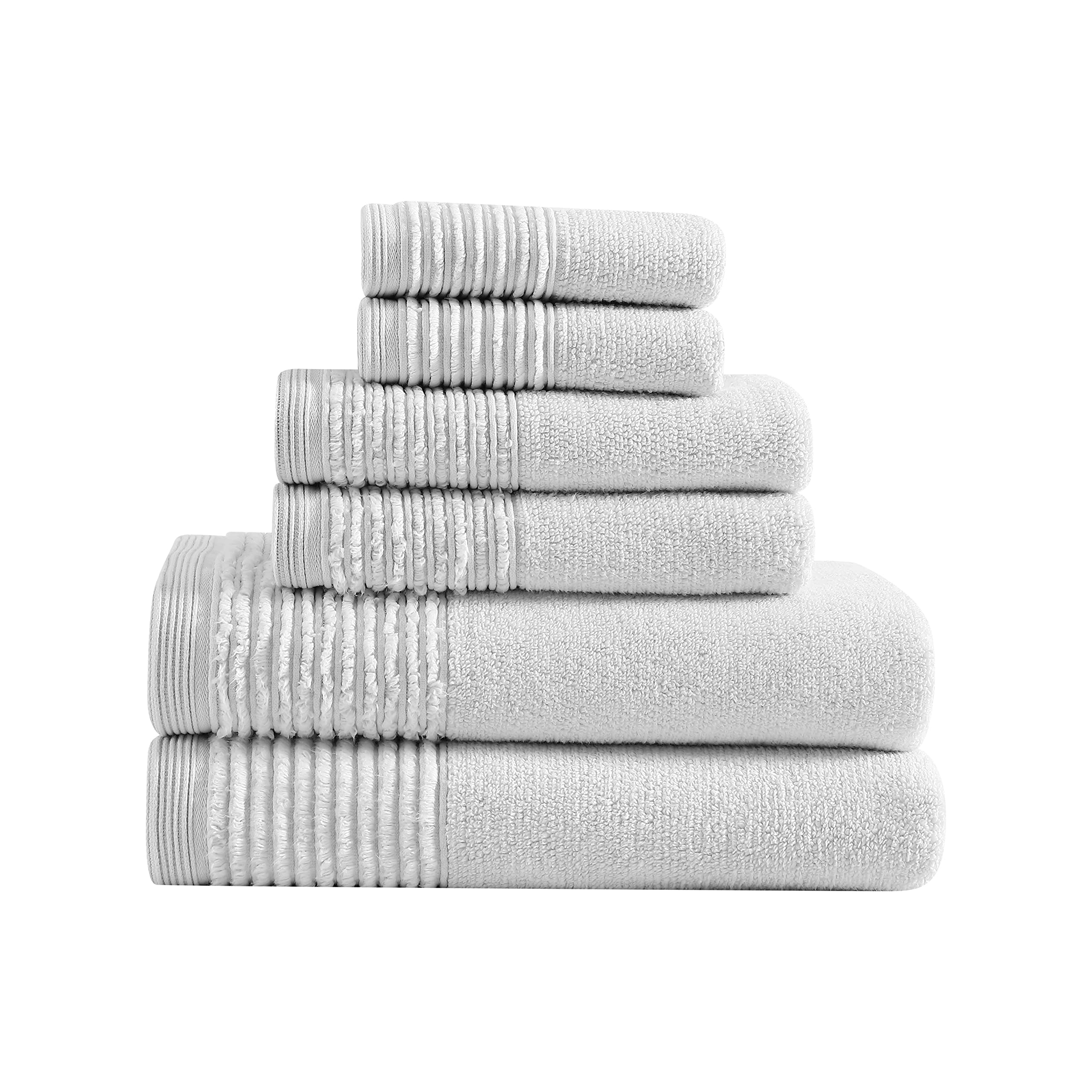 Vera Wang - Bath Towels Set, Luxury Cotton Bathroom Decor, Highly Absorbent & Medium Weight (Sculpted Pleat Grey, 6 Piece)