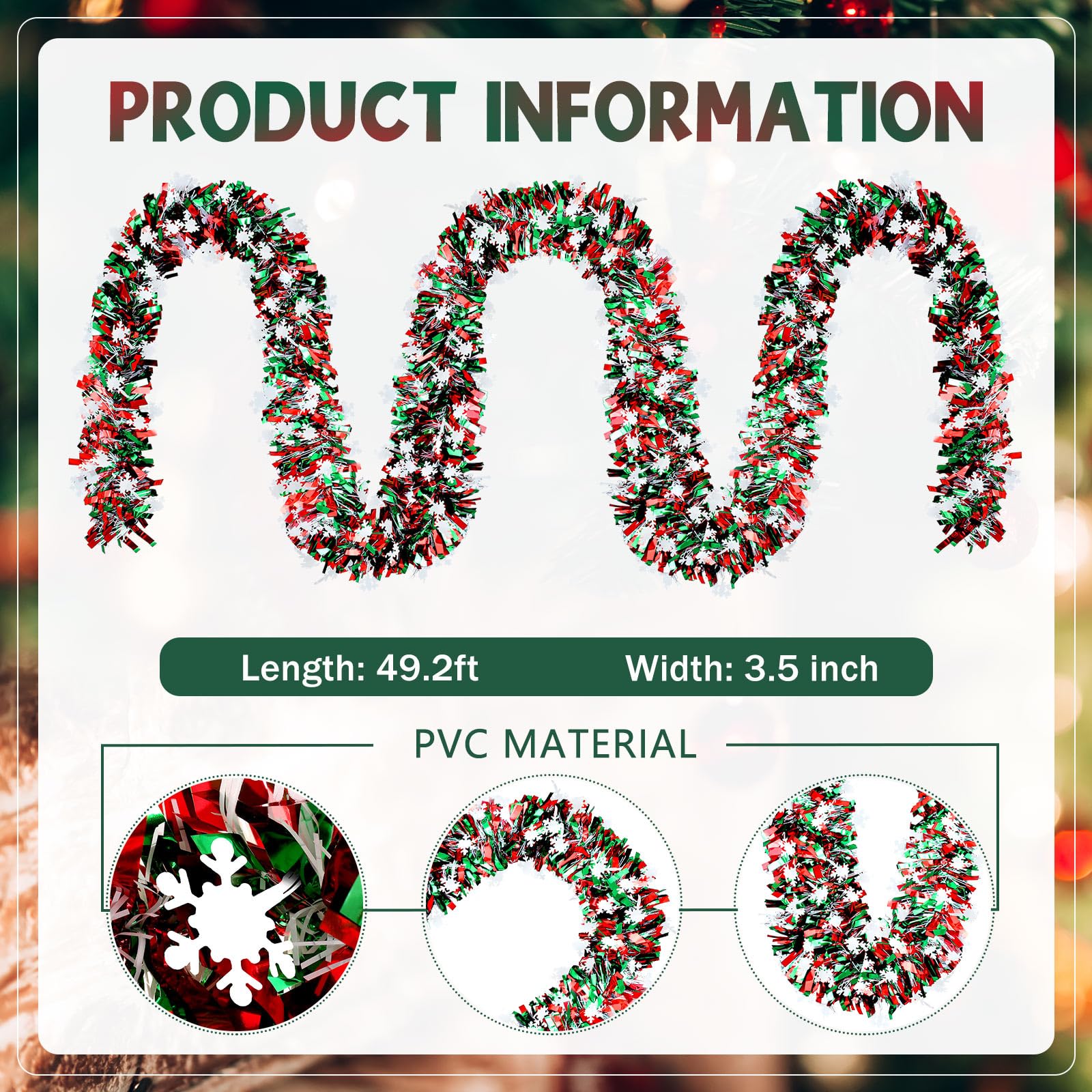 Yuxung 49.2 ft Christmas Tinsel Garland Metallic Garland Light Glittering Decoration for Valentine Birthday Wedding Party Holida