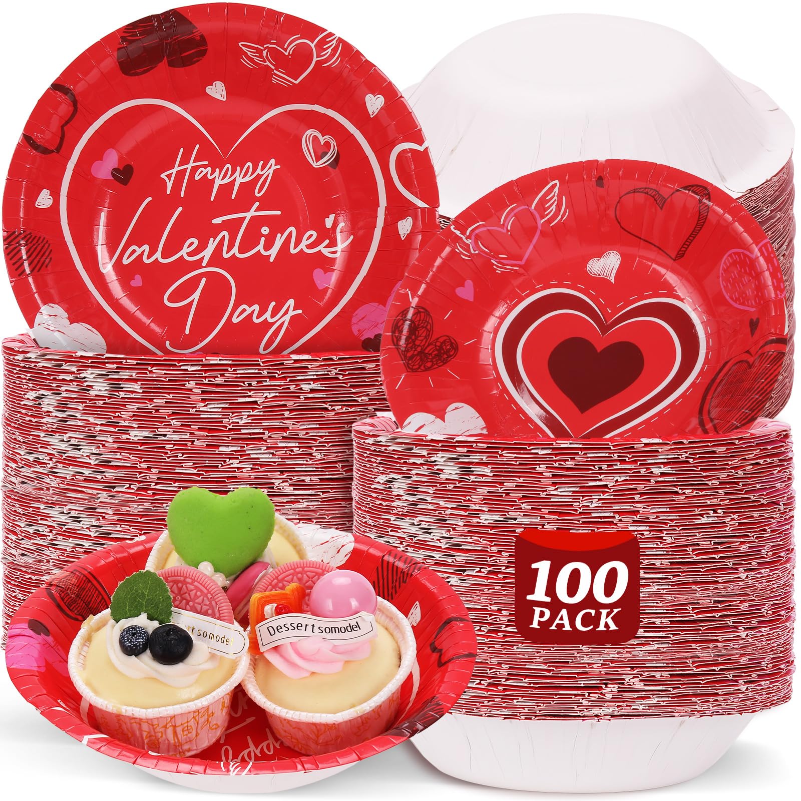 Gisgfim 100 Pcs 16 Oz Valentine'S Day Bowls Party Supplies Disposable Red Heart Dessert Bowls Valentine'S Day Paper Snack Bowls