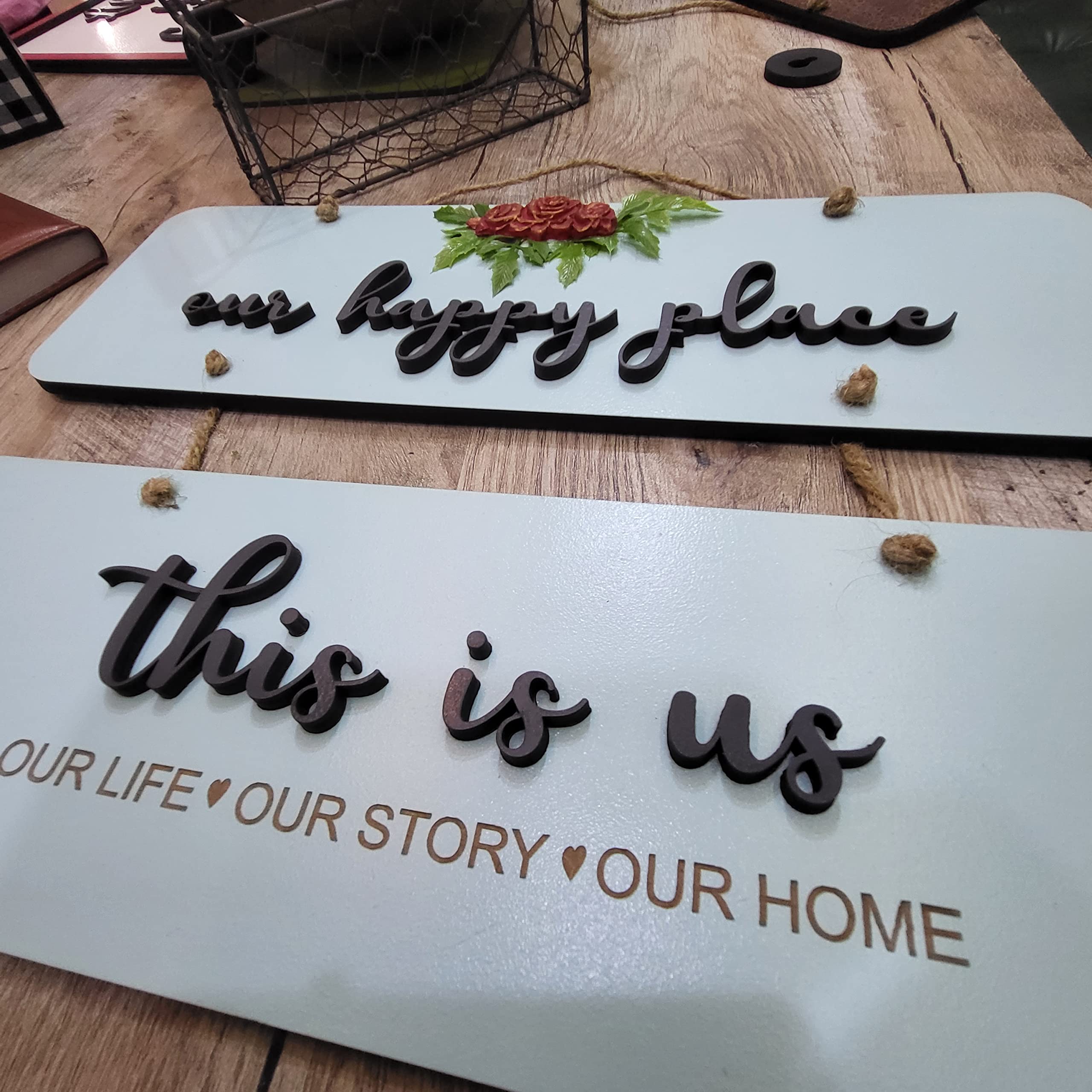 Chalk My Theme Our Happy Place Wooden Wall Hanging Hanger For Living Room, Bedroom, Gift, And Entrance-Blue