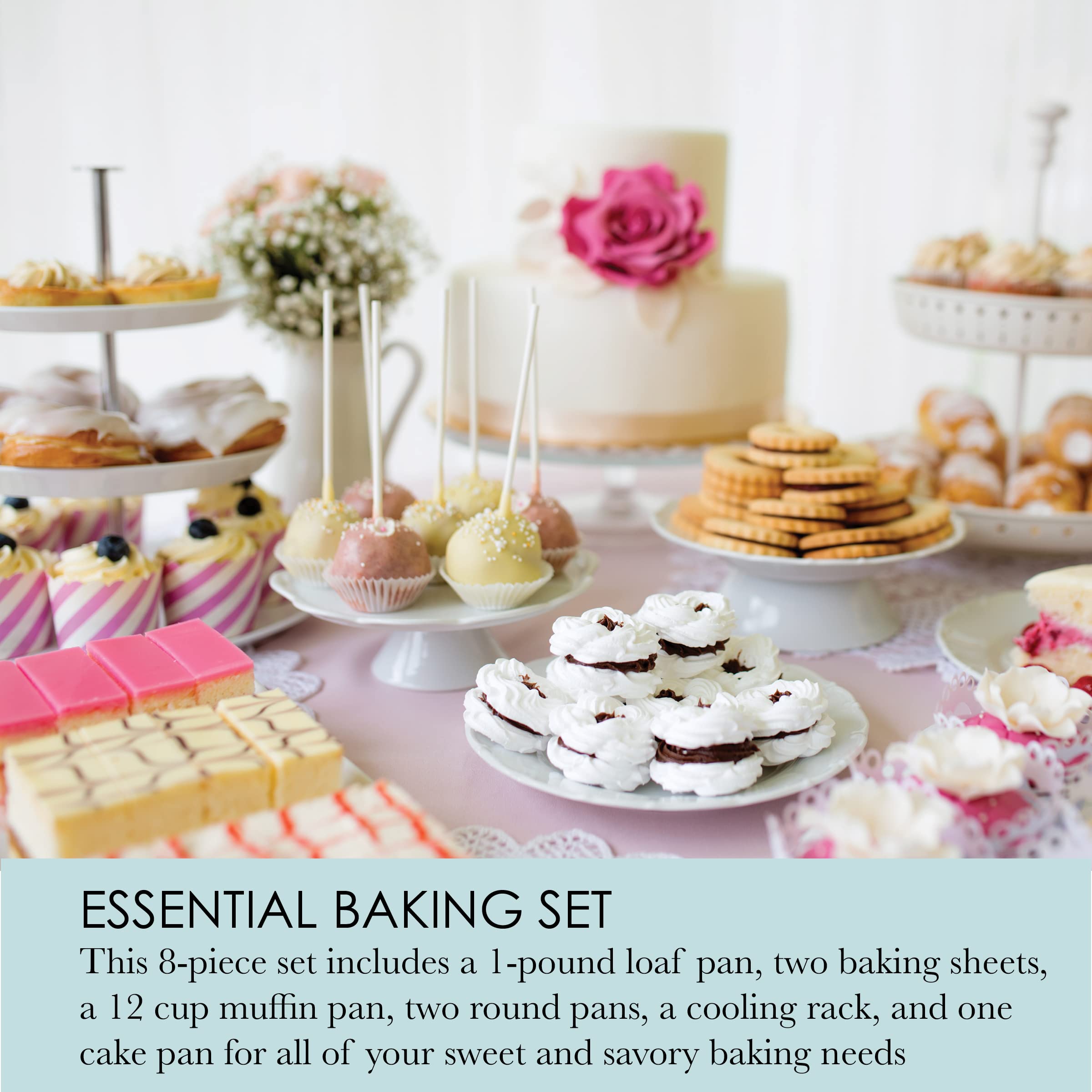 Chicago Metallic 8-Piece Non-Stick Bakeware Set, Silver, Steel, Model 5229030