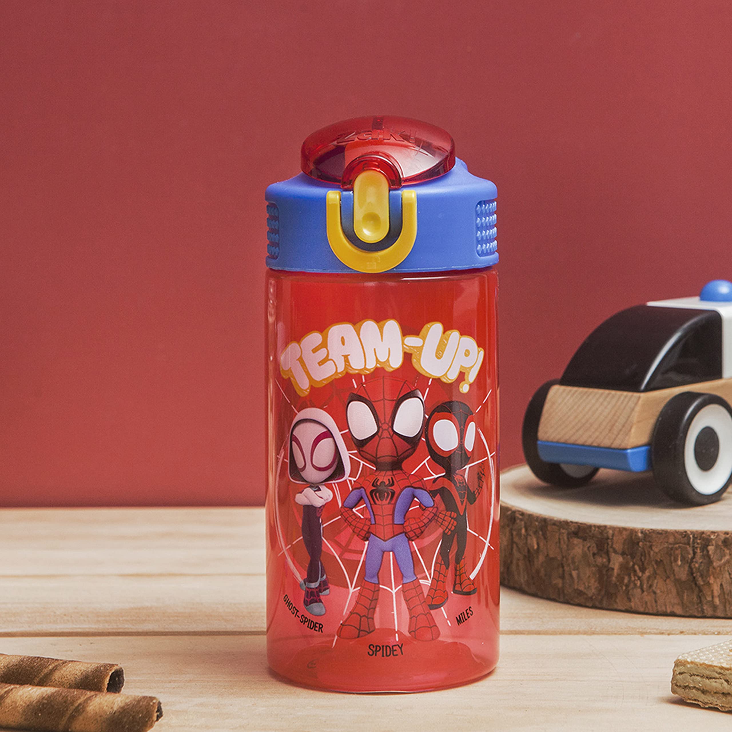 Zak Designs Marvel Spider-Man Kids Water Bottle with Spout Cover and Carrying Loop  Durable Plastic  Leak-Proof Design for Travel (16 oz  2-Pack  Spidey and His Amazing Friends)