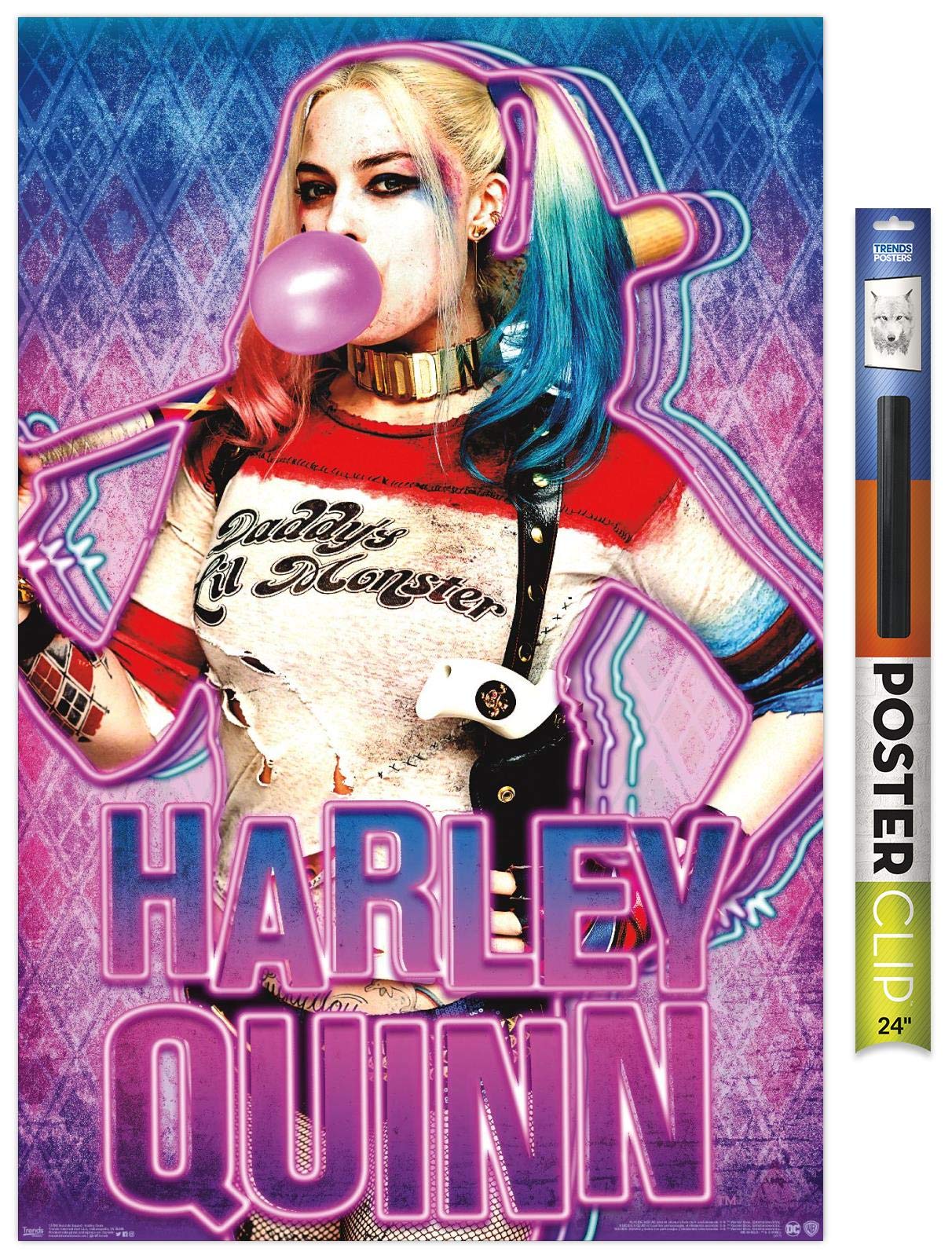Trends International Dc Comics Movie - Suicide Squad - Harley Gum Wall Poster, 22.375'' X 34'', Premium Poster & Clip Bundle