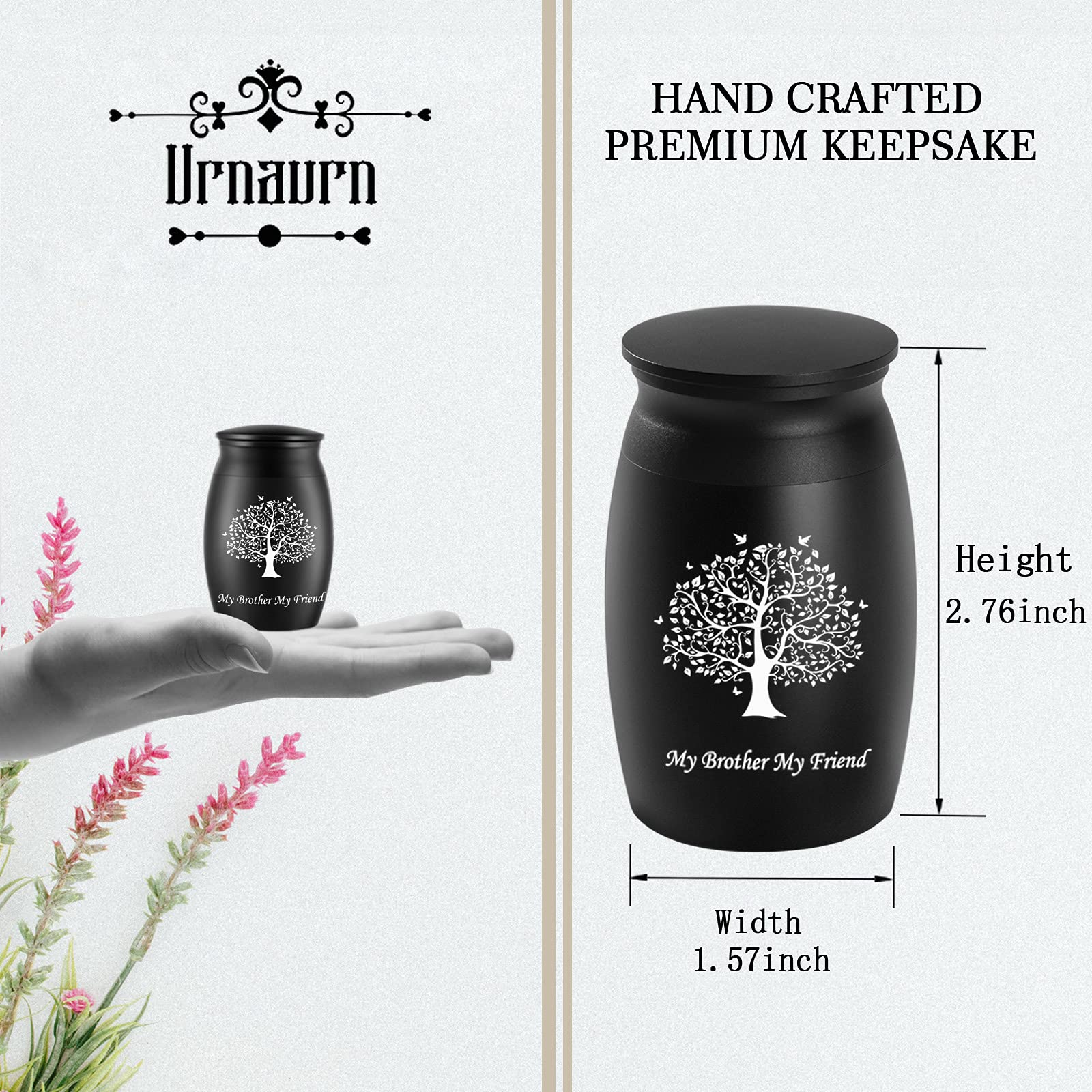 Urns for Brother Ashes, 2.8 High Small Funeral Cremation Urns, Handcrafted Black Memorial Keepsake Urn, Engraved My Brother My F