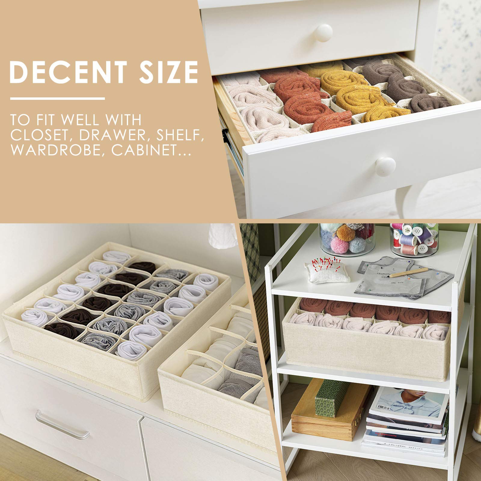 Criusia 3 Pack Sock Underwear Drawer Organizer Dividers, 64 Cell Fabric Foldable Cabinet Dresser Closet Organizers and Storage B