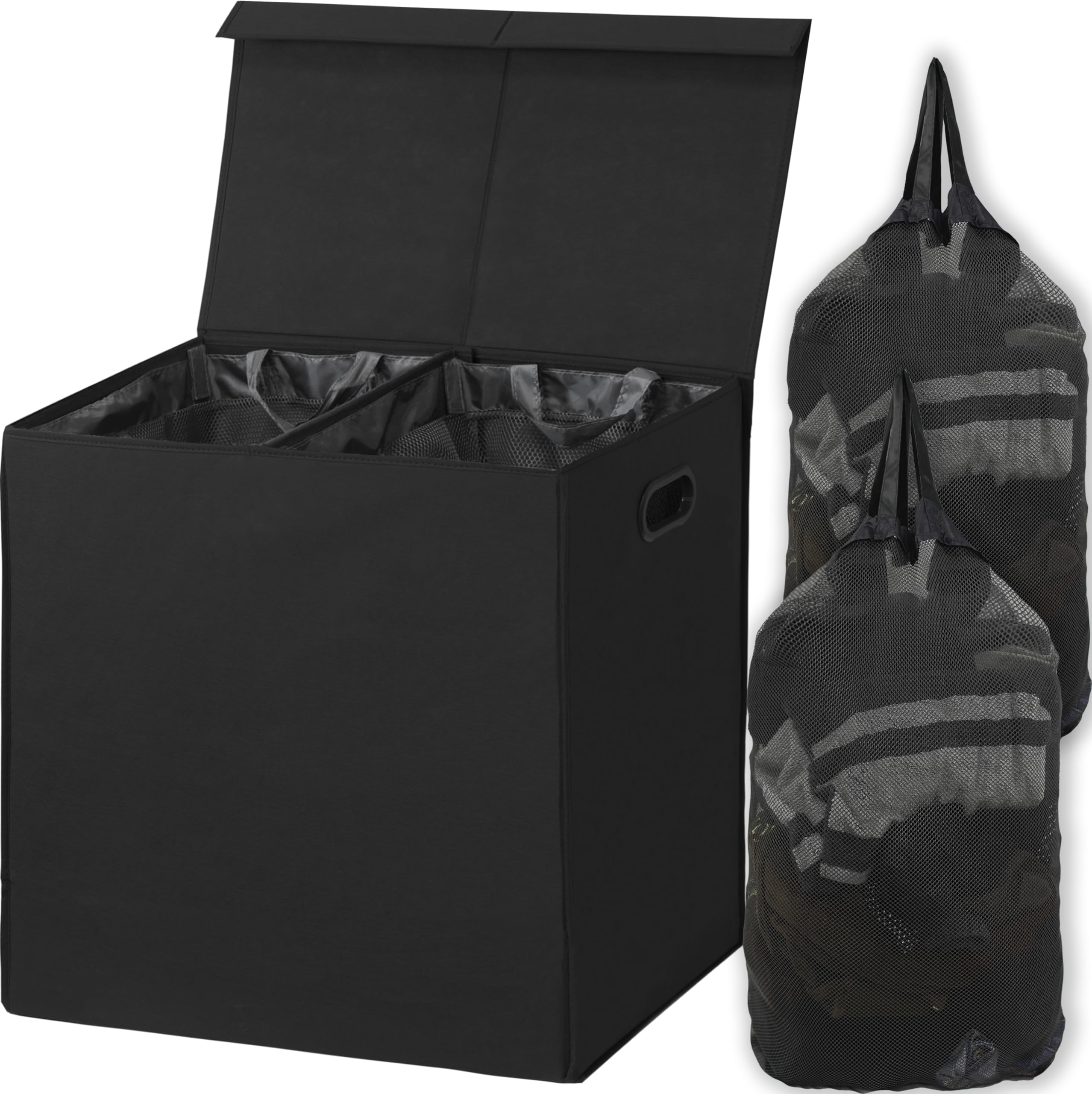 Simple Houseware Double Laundry Hamper With Lid And Removable Bags, Black