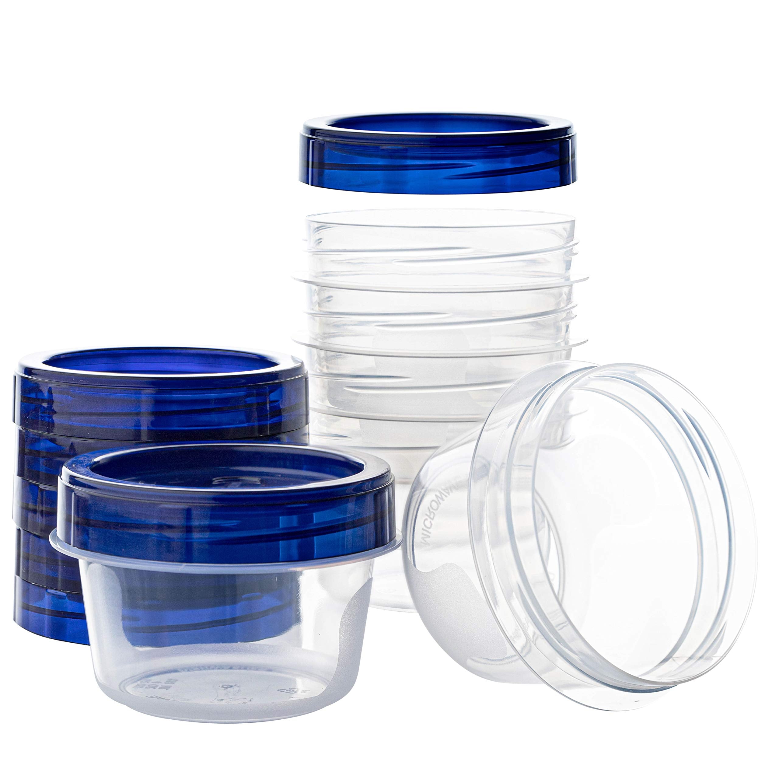 PLASTICPRO Deli Containers Clear bottom With blue Top Twist on Lids Reusable, Stackable, Food Storage Freezer Container (6, 4 OU