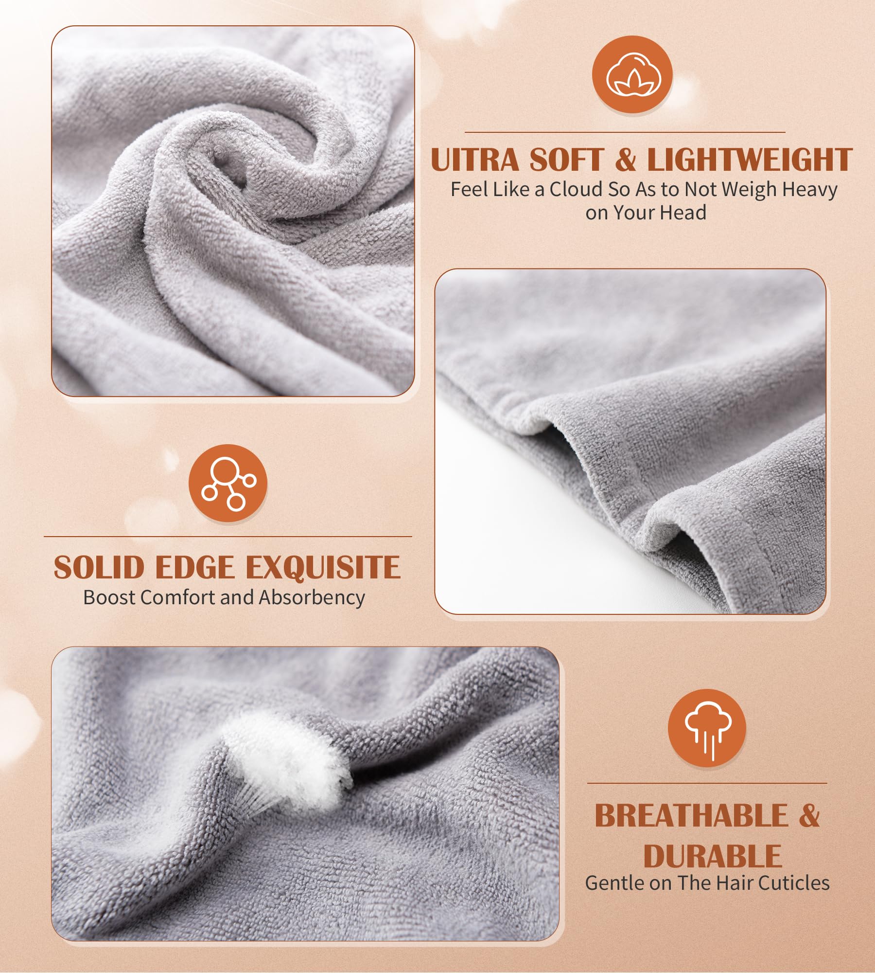 POPCHOSE Microfiber Hair Towel Wrap, Fast Drying Hair Turban, Soft Ultra Absorbent, No Frizz Hair Wrap Towels for Women Wet Hair