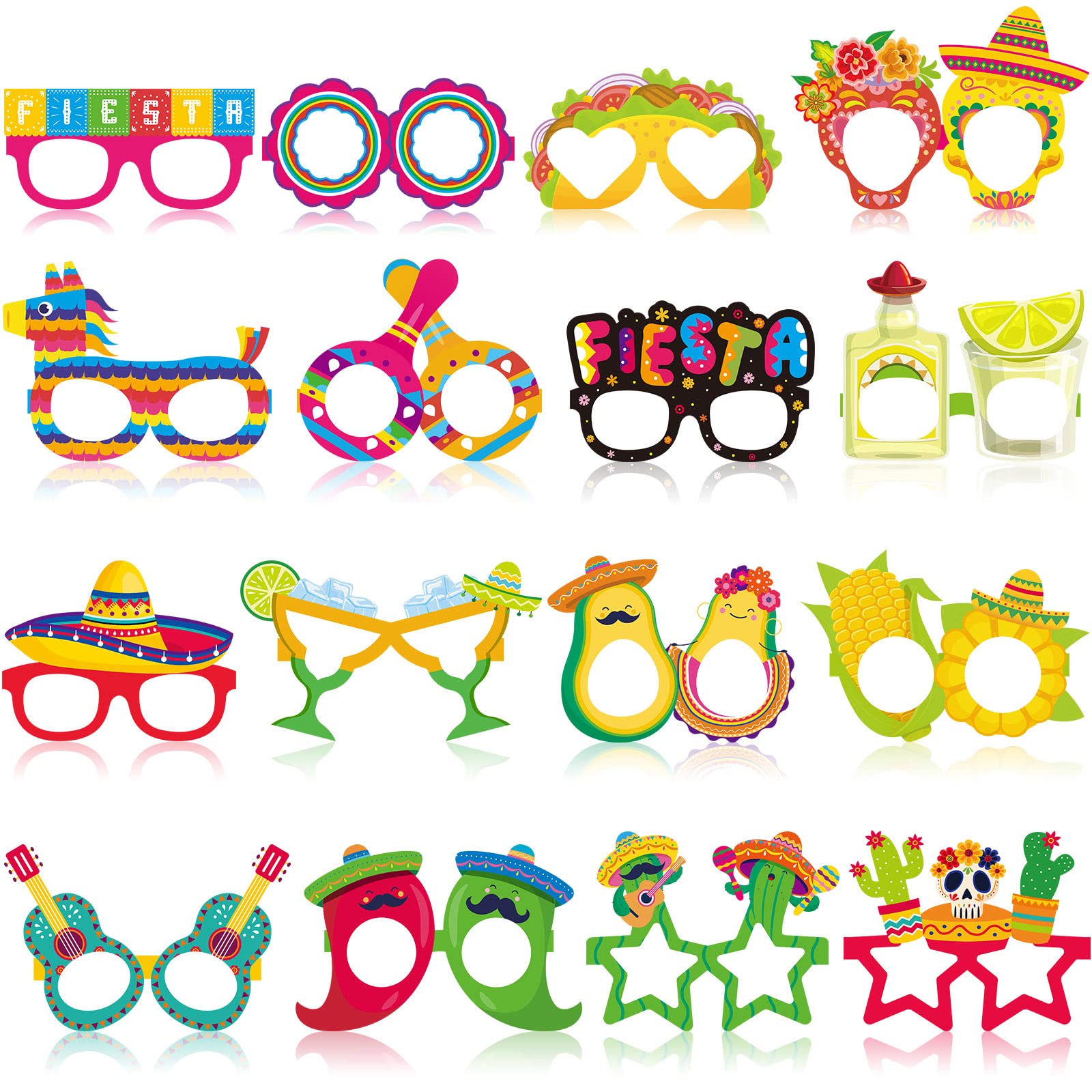 32 Pcs Mexican Fiesta Party Decorations Paper Eyeglasses Taco Party Cactus Pinata Cinco De Mayo Party Costume Photo Booth Props